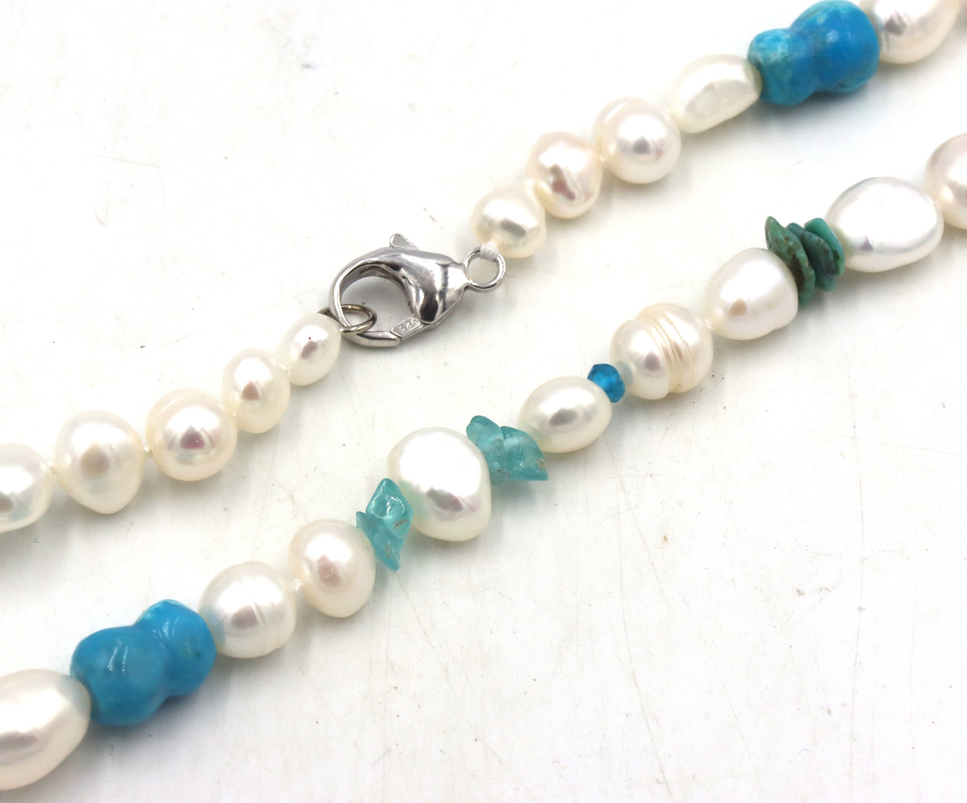 Pearl and turquoise strand necklace