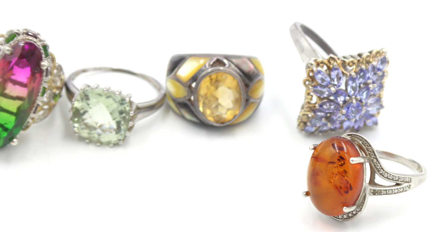 Group lot of 9 Vintage 925 sterling silver rings