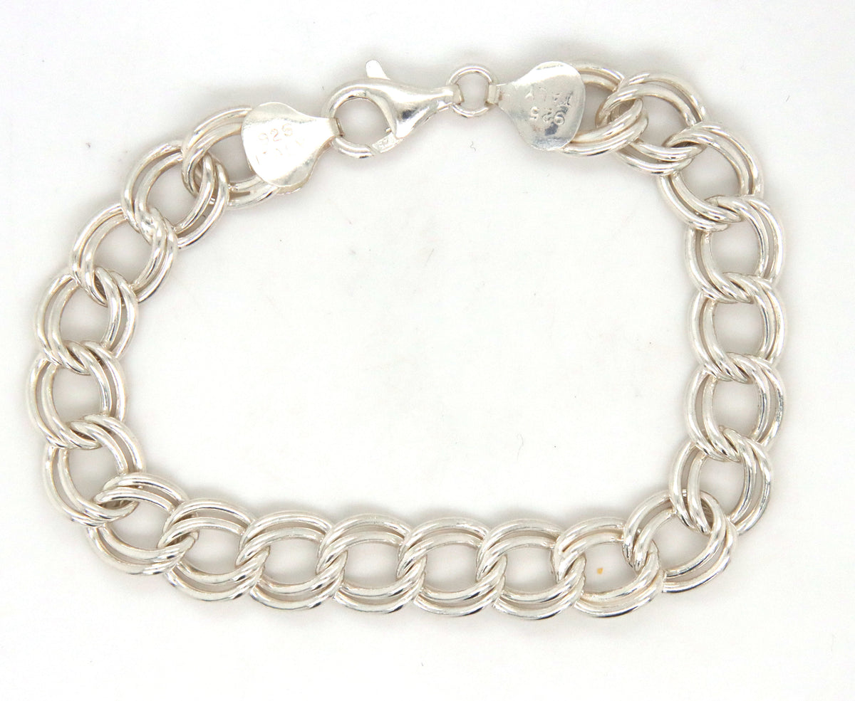 Italian 925 sterling silver double link charm bracelet