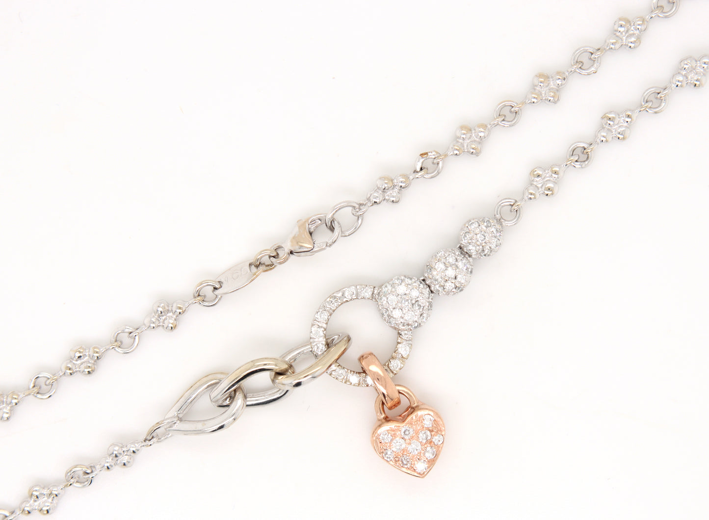 14kt White gold pave diamond station necklace