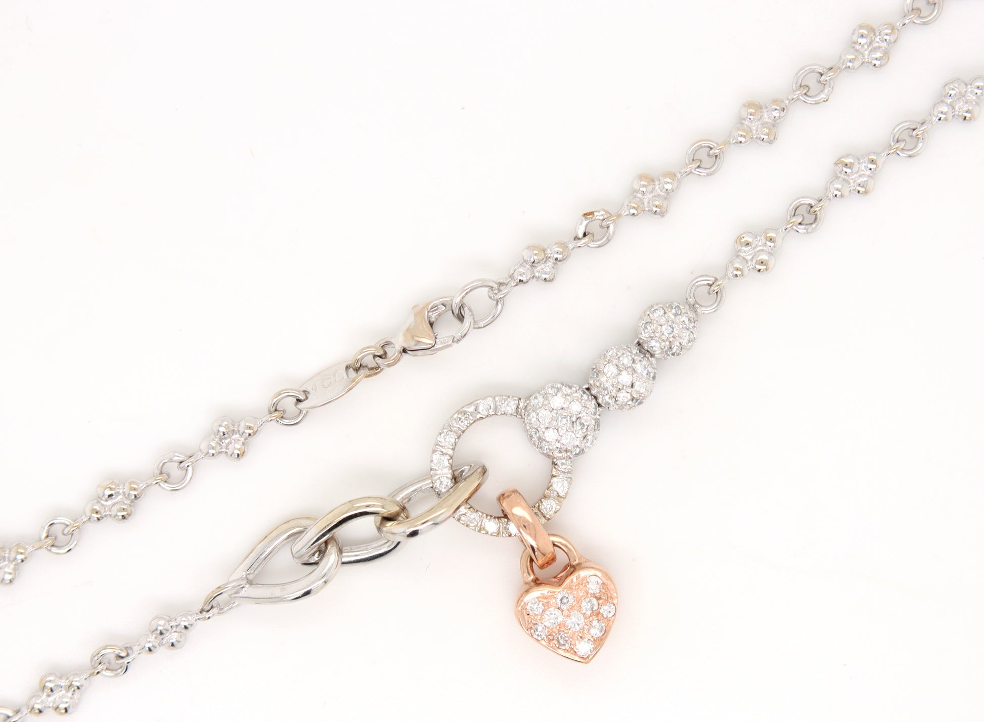 14kt White gold pave diamond station necklace
