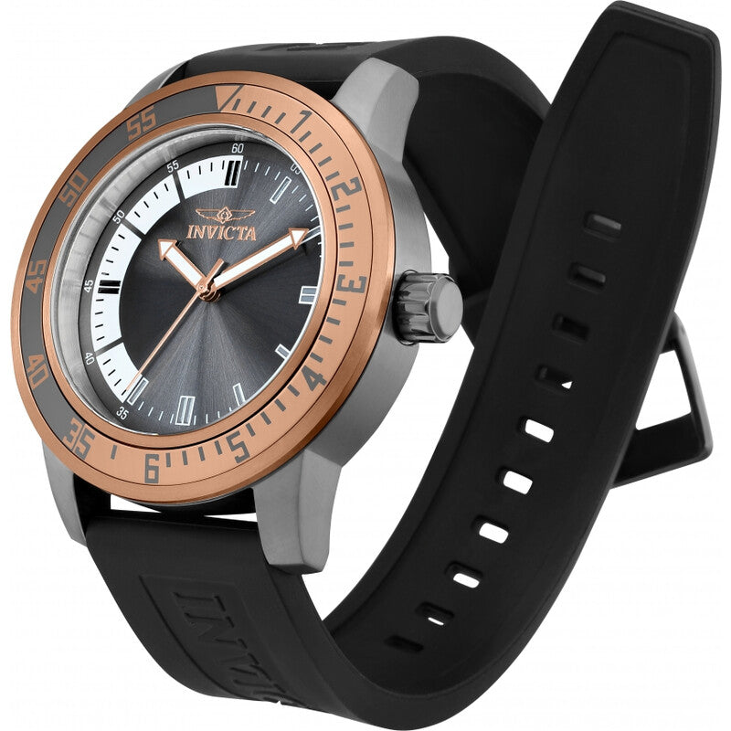 Invicta Specialty Mens Quartz Gunmetal Dial Black Silicone Strap Watch
