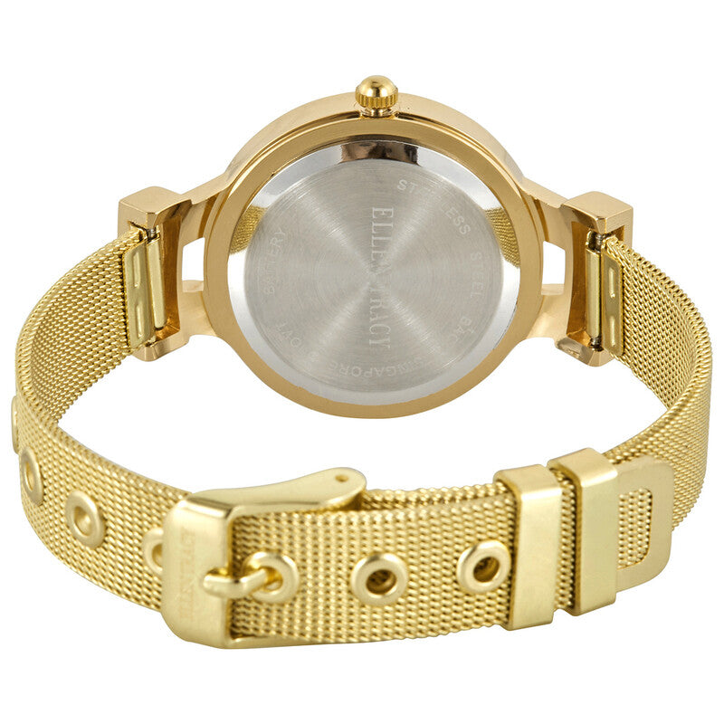 Ellen Tracy Womens Gold Tone Stainless Steel Mesh Bracelet Quartz Dress Watch