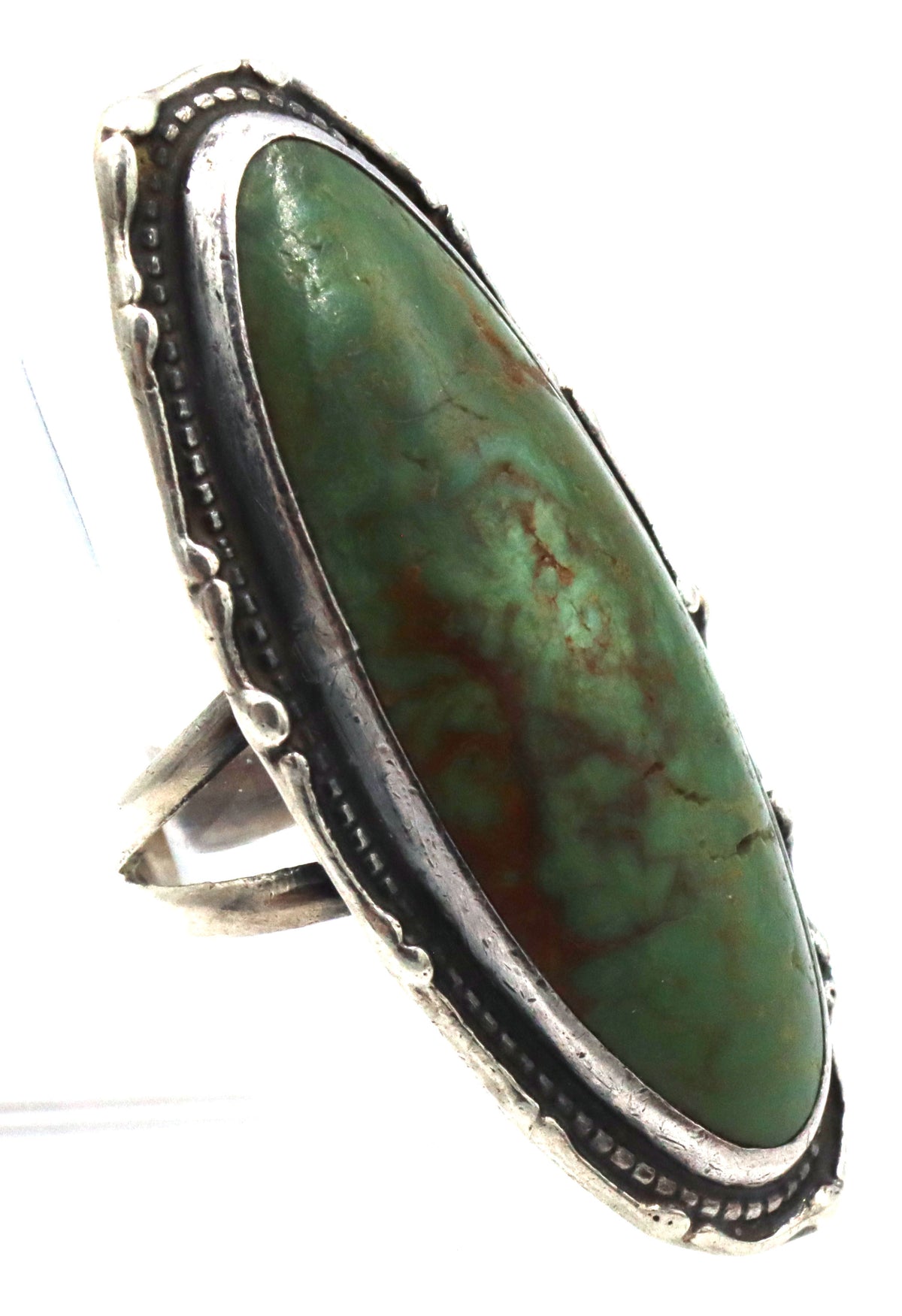 925 Sterling Silver handcrafted Navajo Style Large Oval Green Turquoise Ring