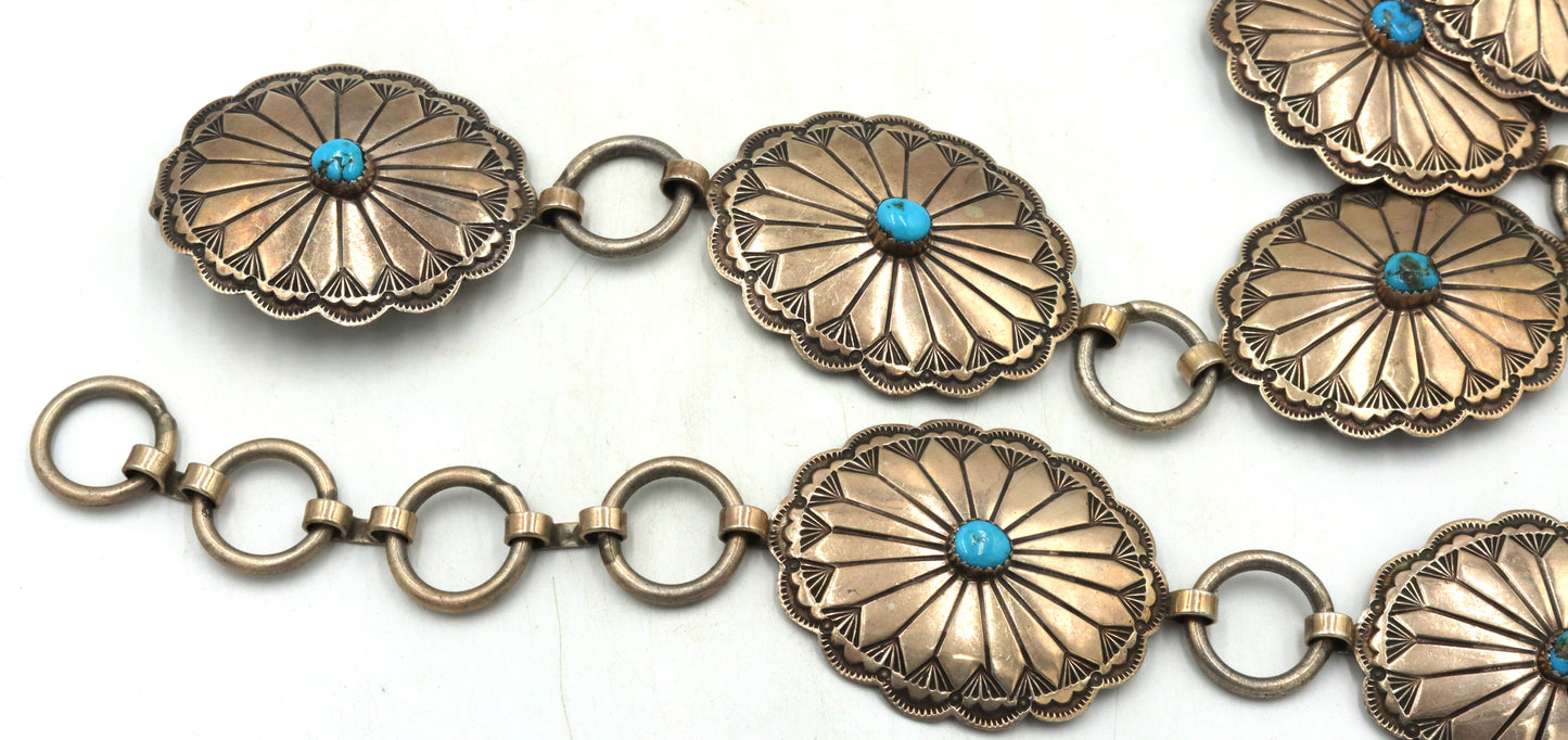 Vintage Navajo Turquoise sterling silver belt