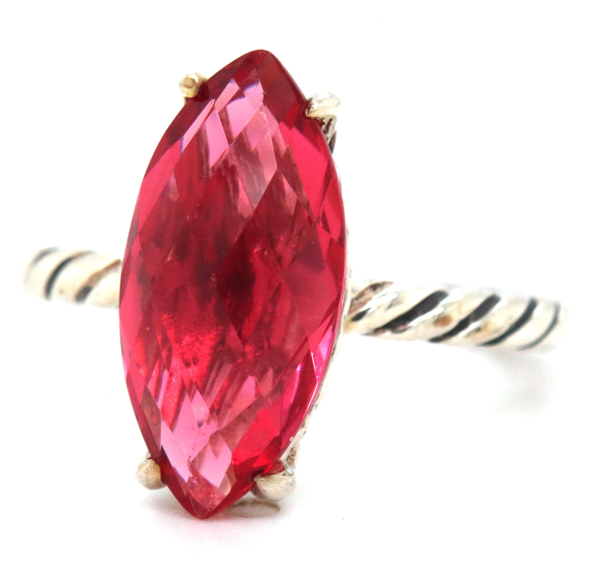 David Yurman red stone marquise shaped ring