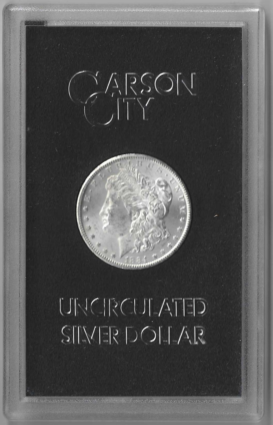 1884-CC Morgan Silver Dollar Uncirculated GSA Carson City Hoard Holder with Original Packaging