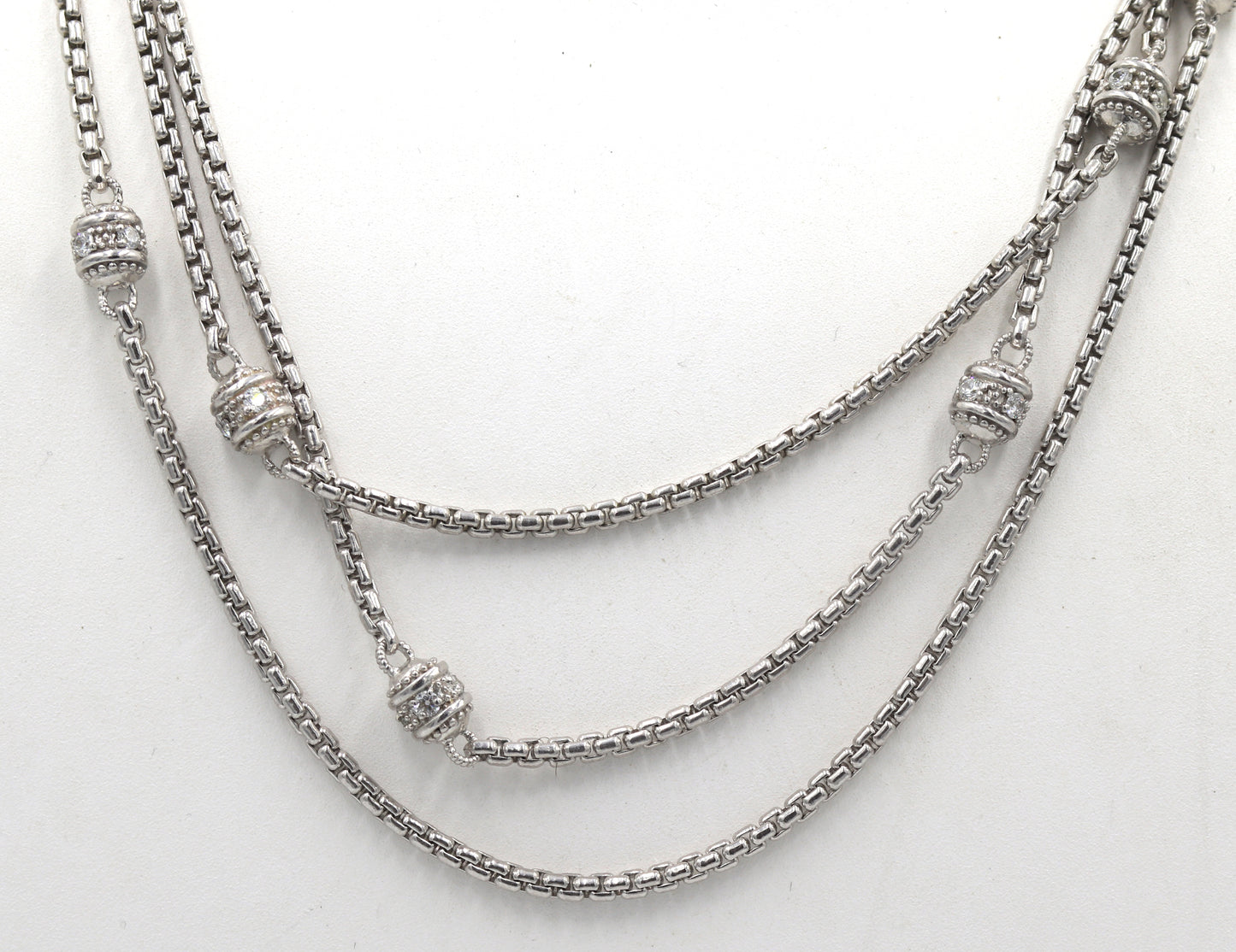 Judith Ripka 925 sterling silver crystal 3 row necklace