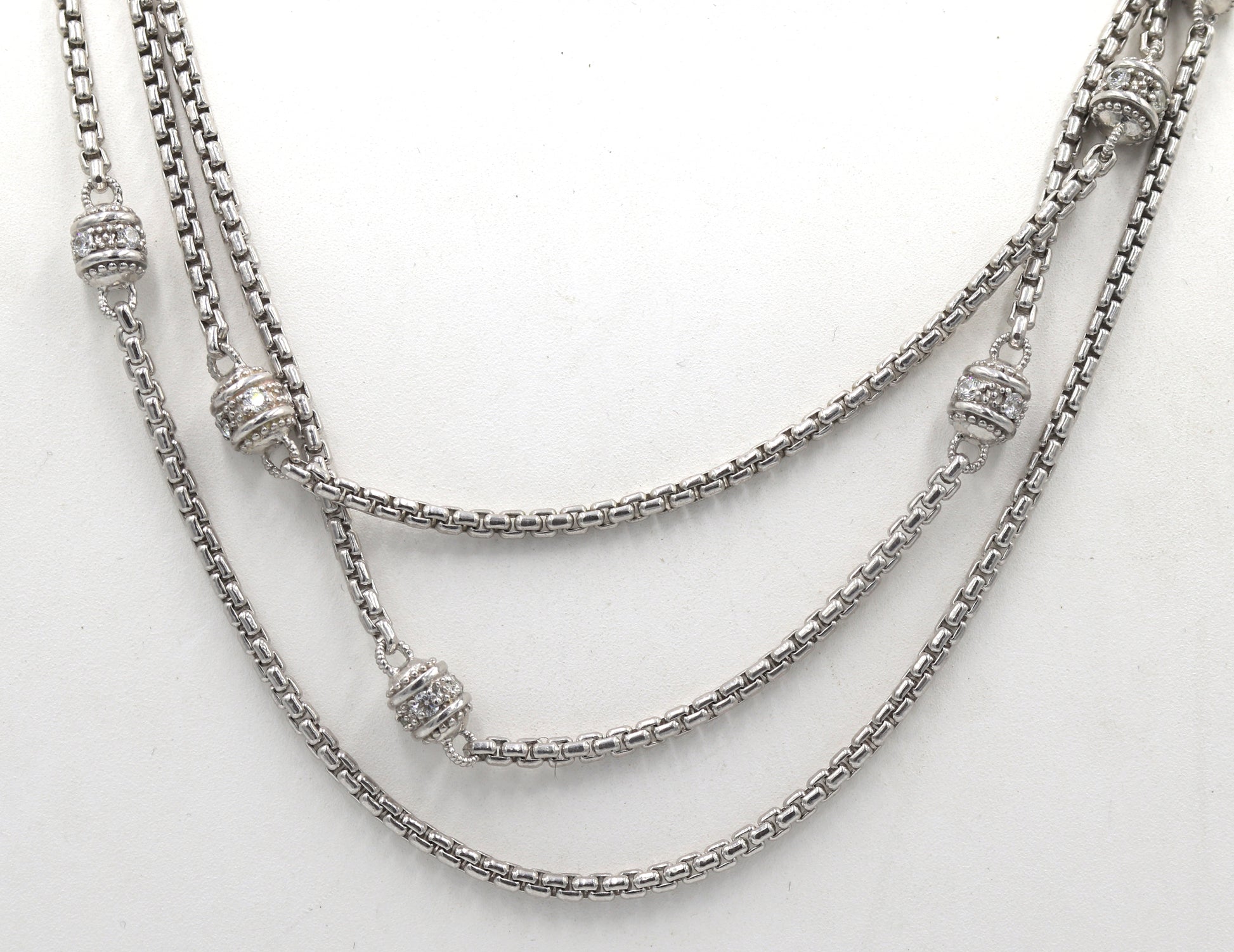 Judith Ripka 925 sterling silver crystal 3 row necklace