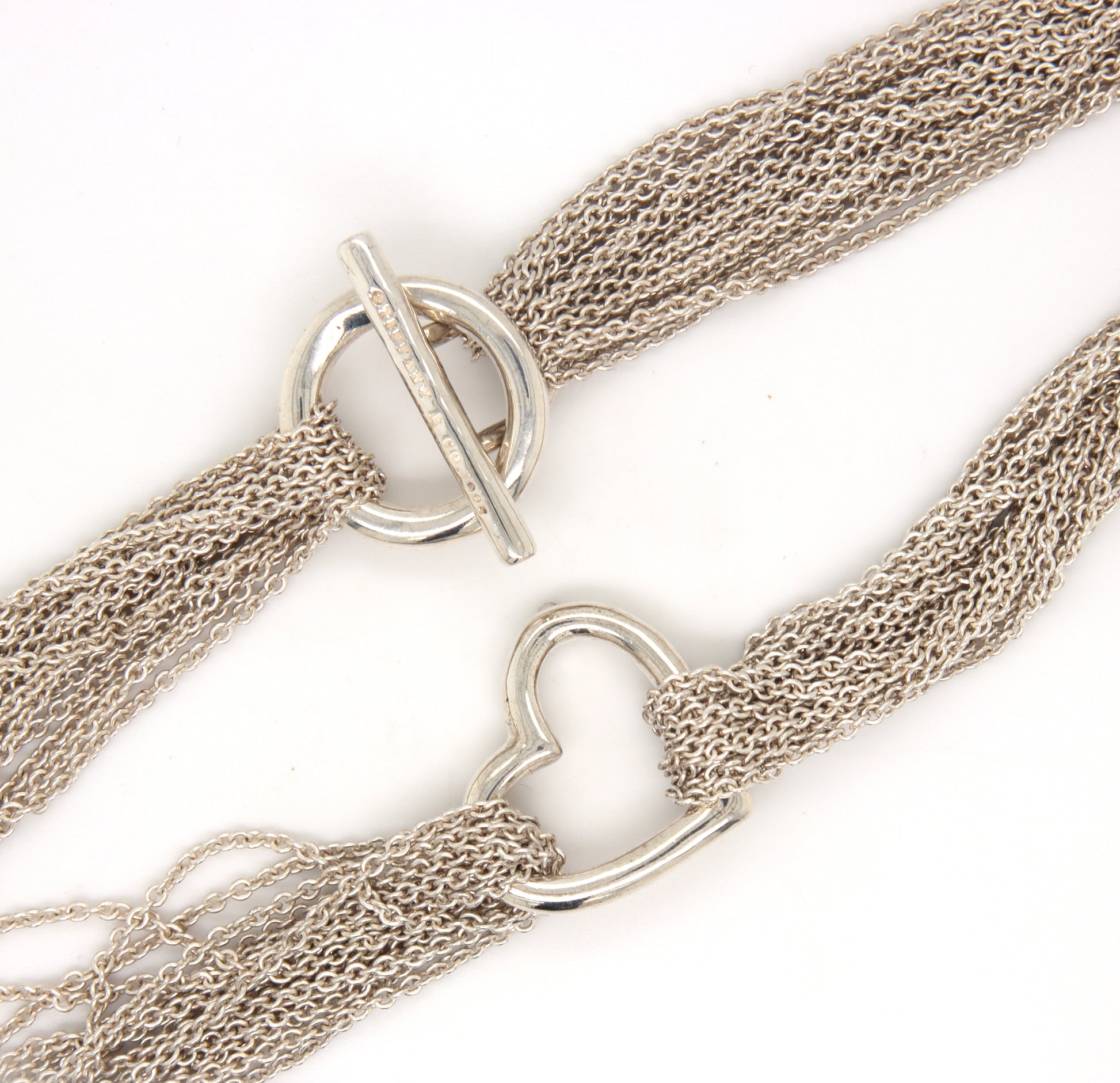 Tiffany & Co multi strand mesh open heart pendant necklace