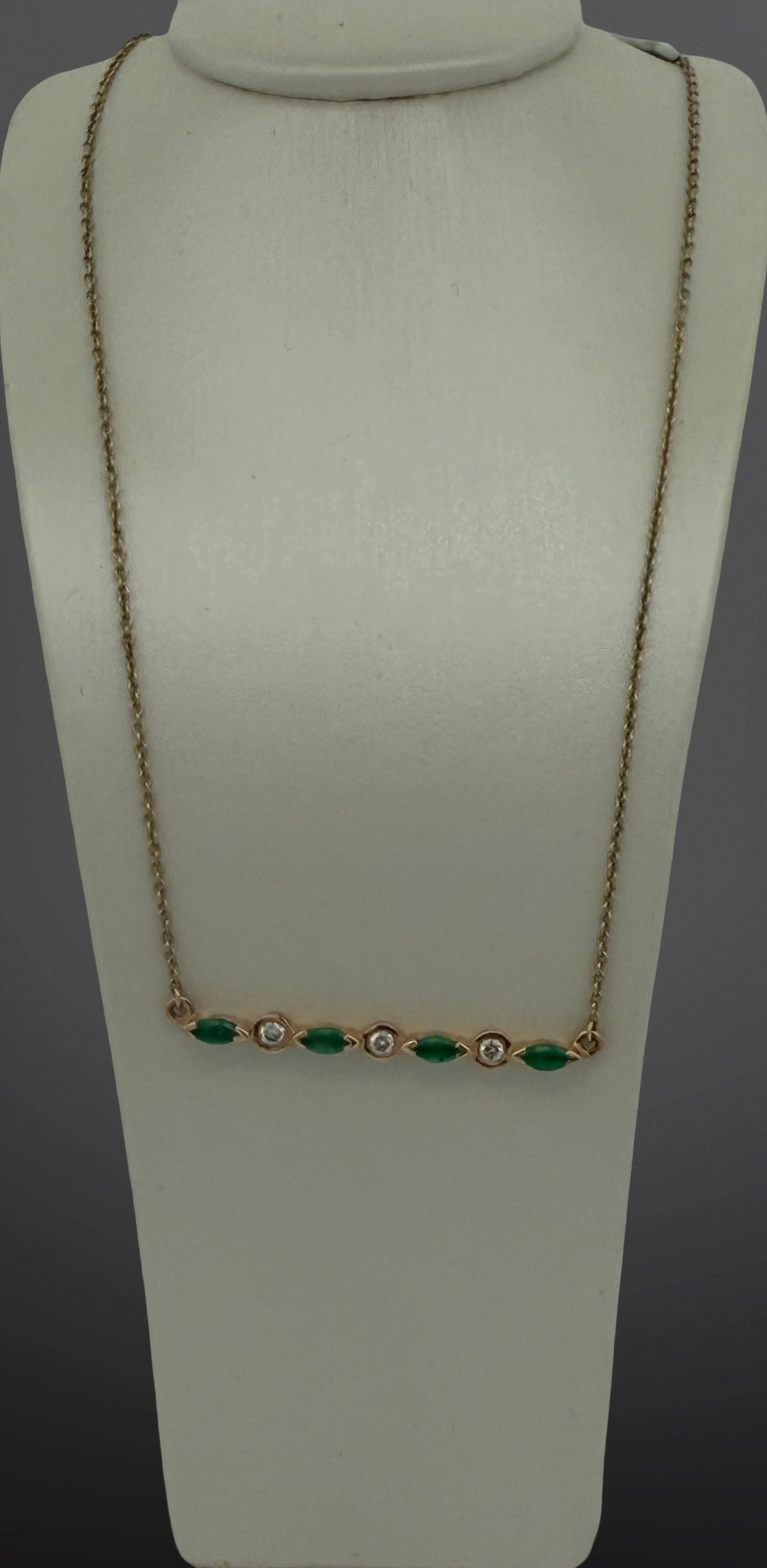 Lali Jewels 0.30ctw marquise emerald and 0.30ctw diamond bar pendant on chain