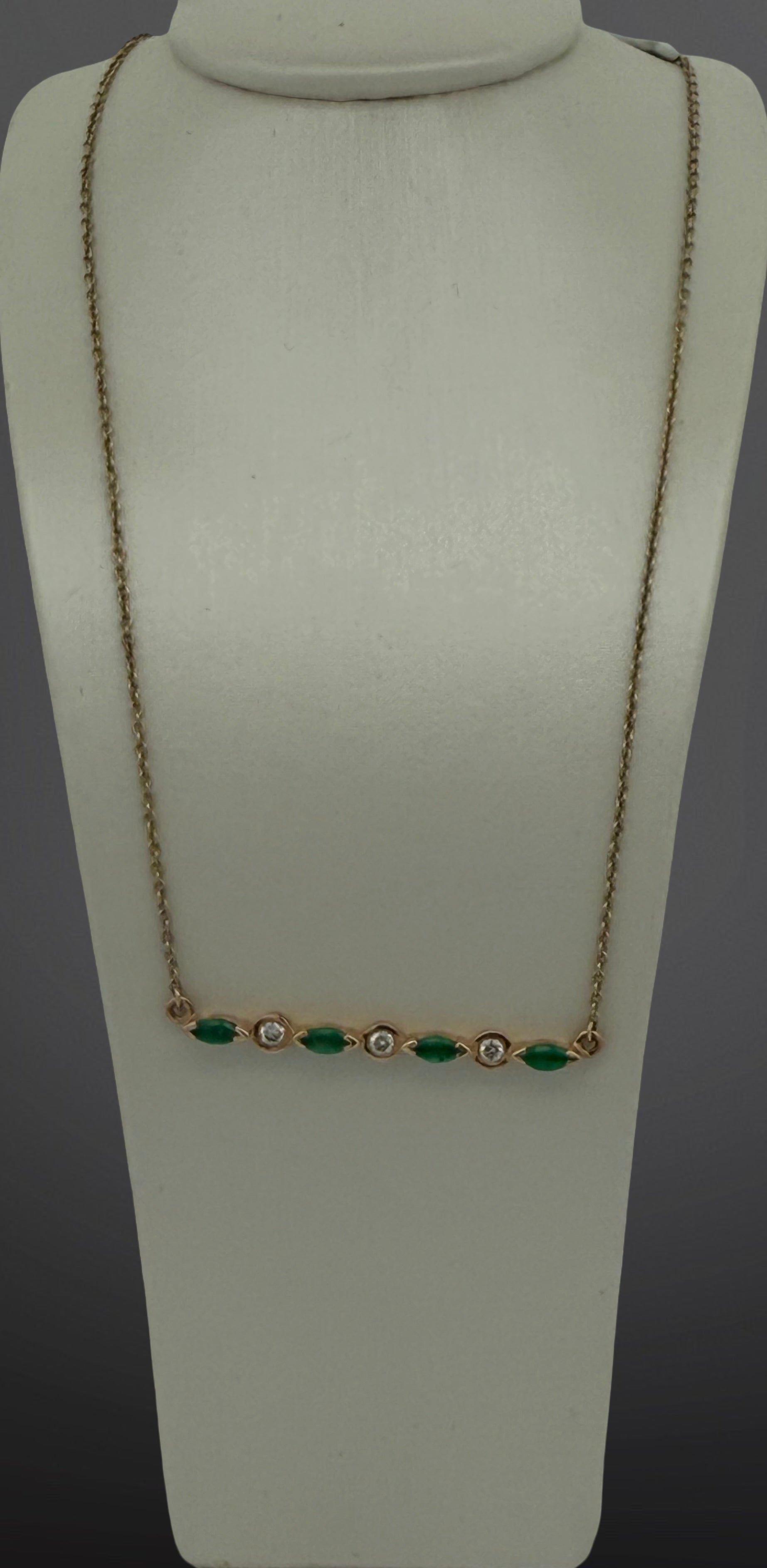 Lali Jewels 0.30ctw marquise emerald and 0.30ctw diamond bar pendant on chain