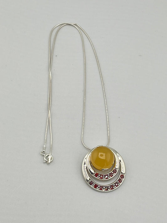 Italian 925 Sterling Silver Vintage Garnet And Jasper Necklace