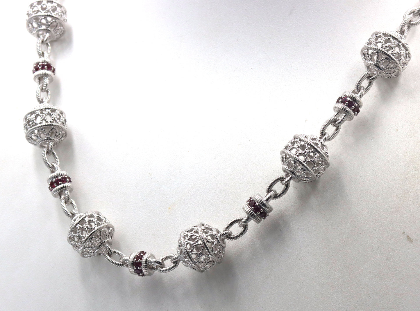 925 Sterling silver signed ball link chain necklace