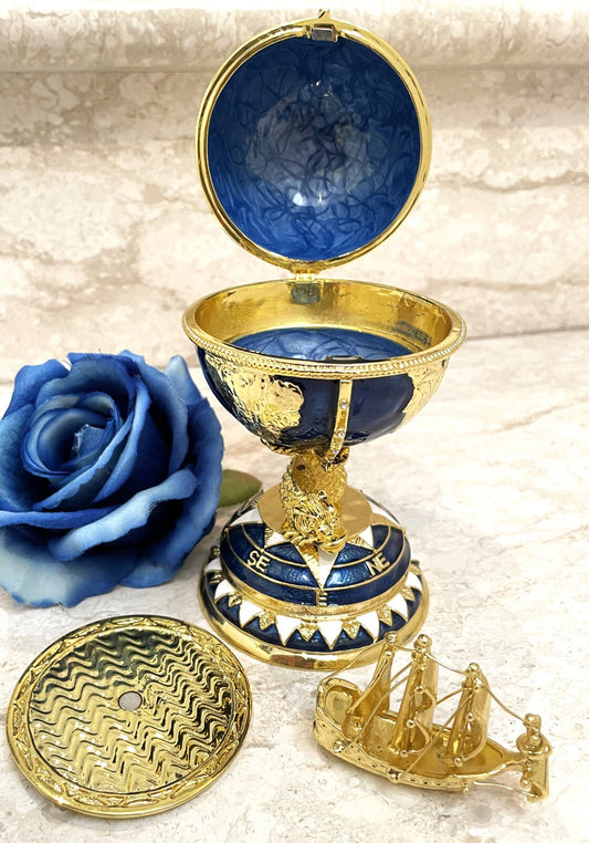 Handcrafted Sapphire & Gold Egg Trinket Box – Symbol of Good Luck and Prosperity