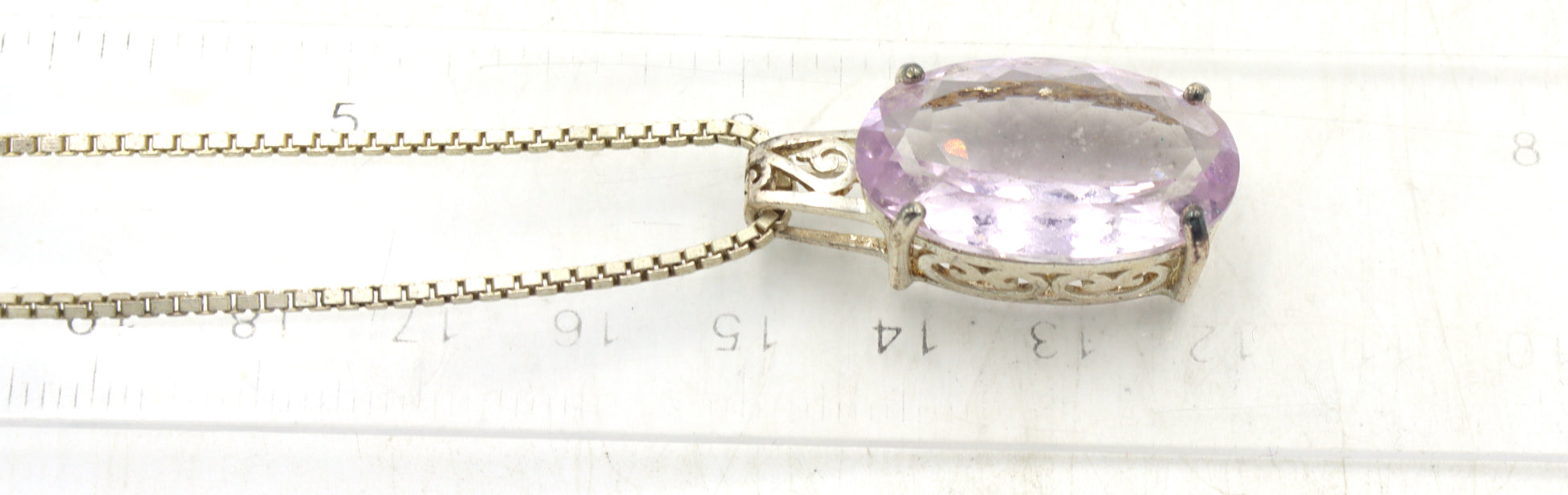 Vintage 925 sterling silver crystal pendant on Italian box chain
