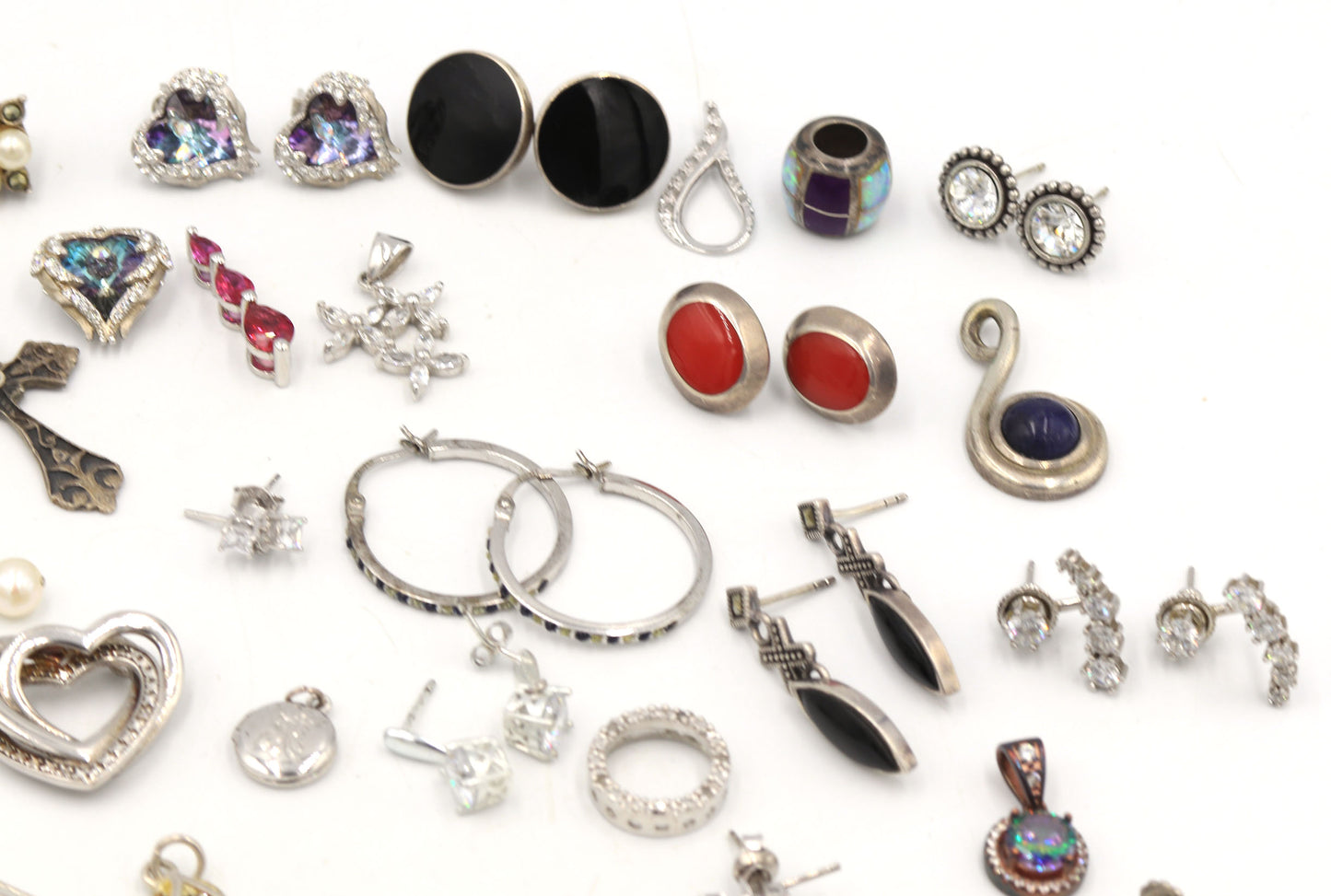 Group lot of vintage 925 sterling silver pendants and earrings