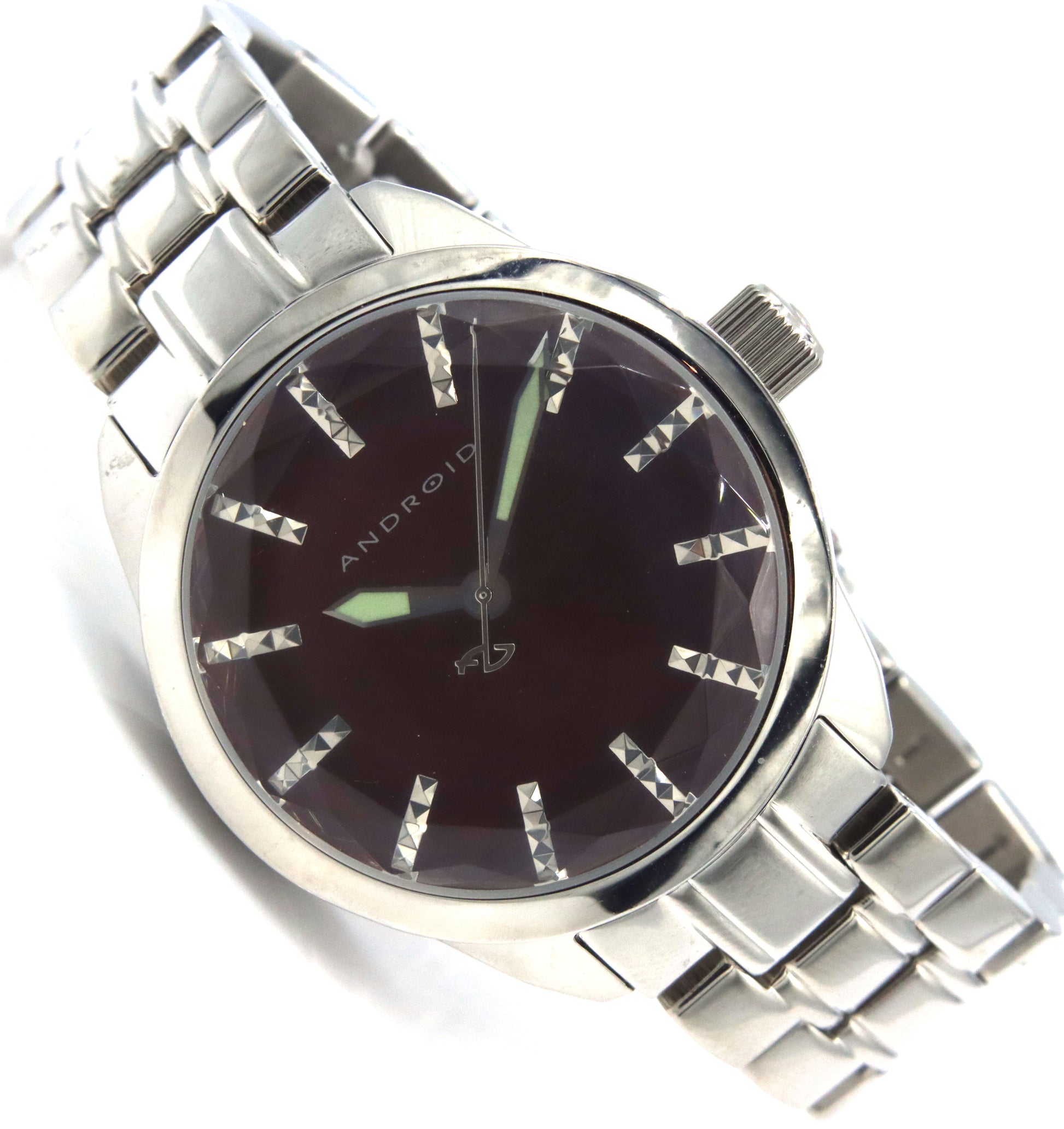 Android watch features a bold burgundy dial
