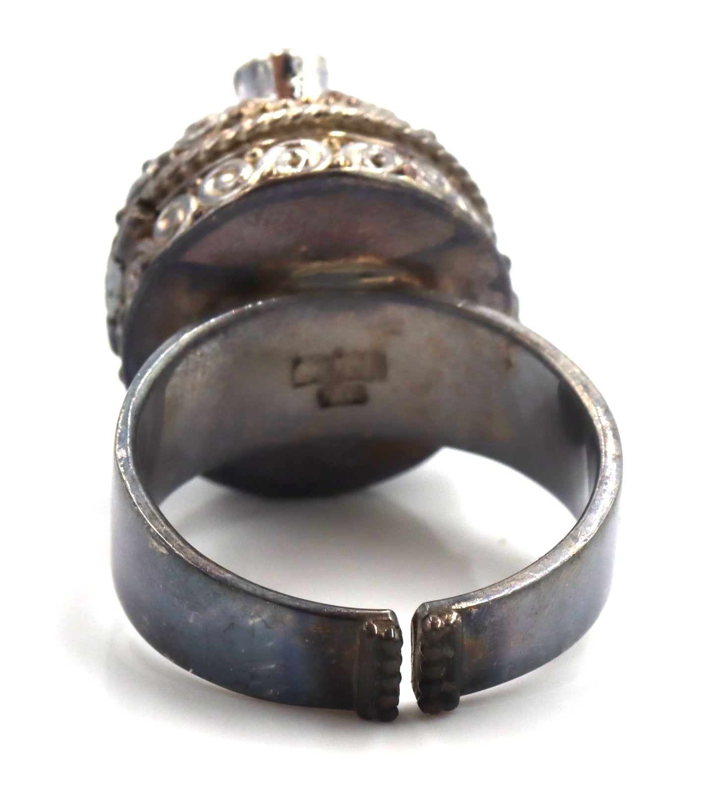 Vintage 925 sterling silver Sejan signed Goddess box ring with Peridot