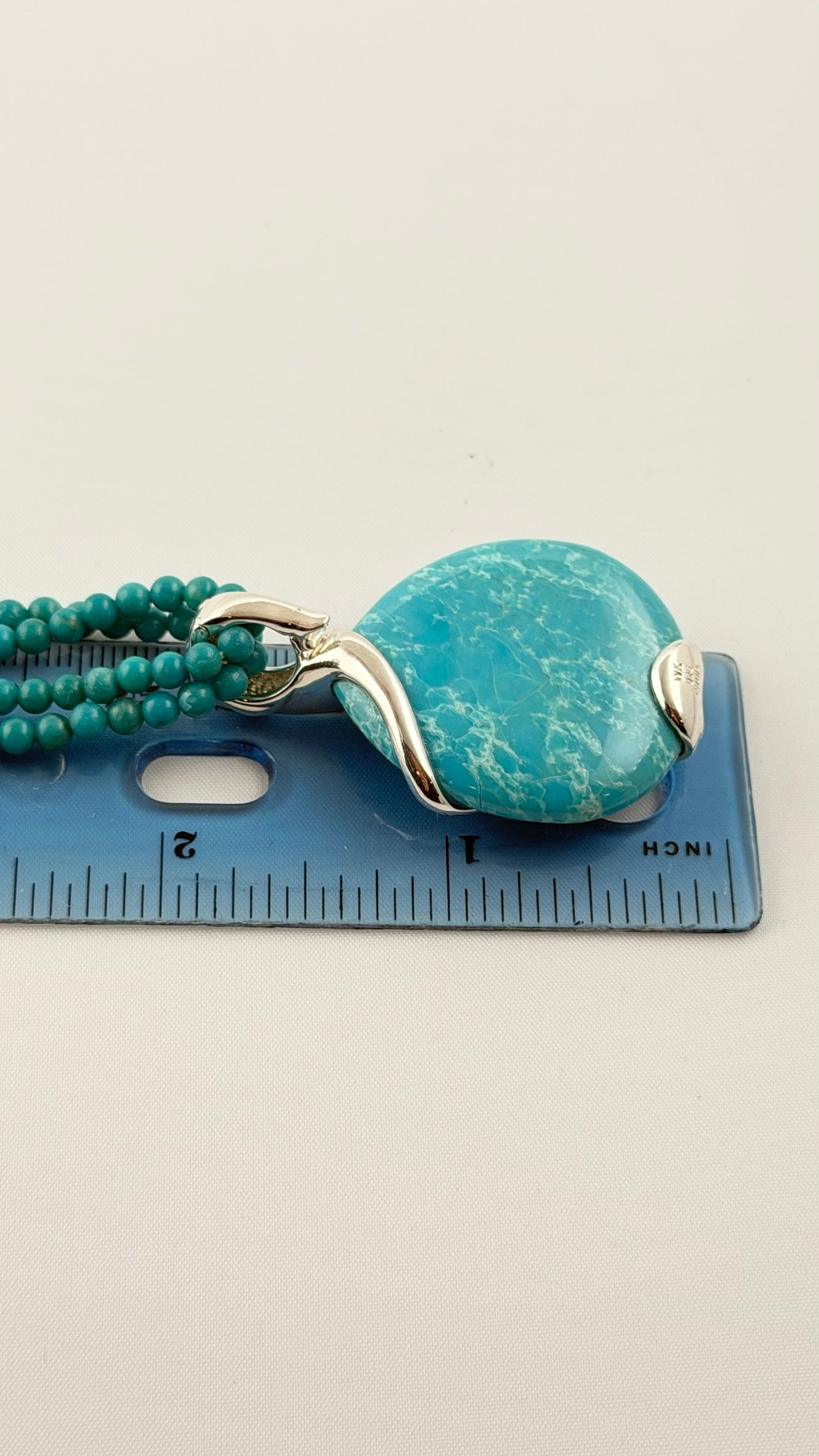925 Sterling Silver Turquoise Pendant With bead Chain Necklace