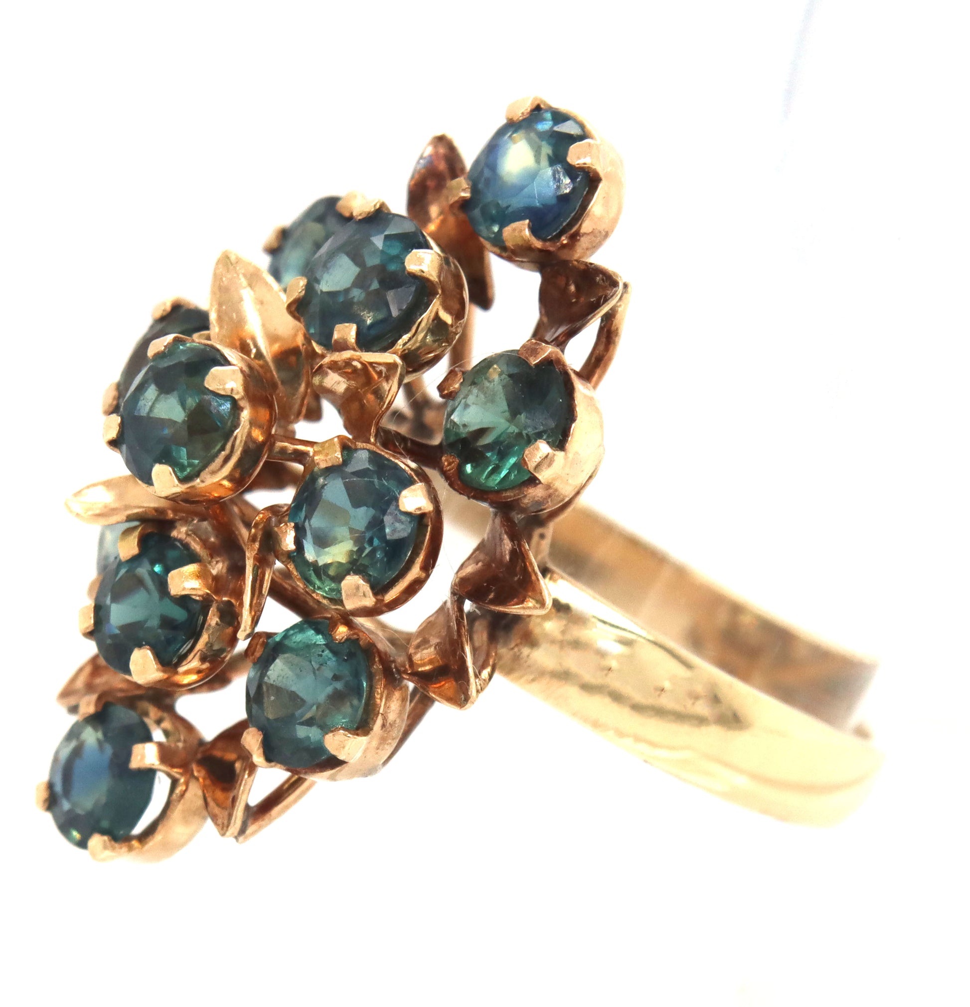 10kt Yellow gold blue sapphire cluster ring