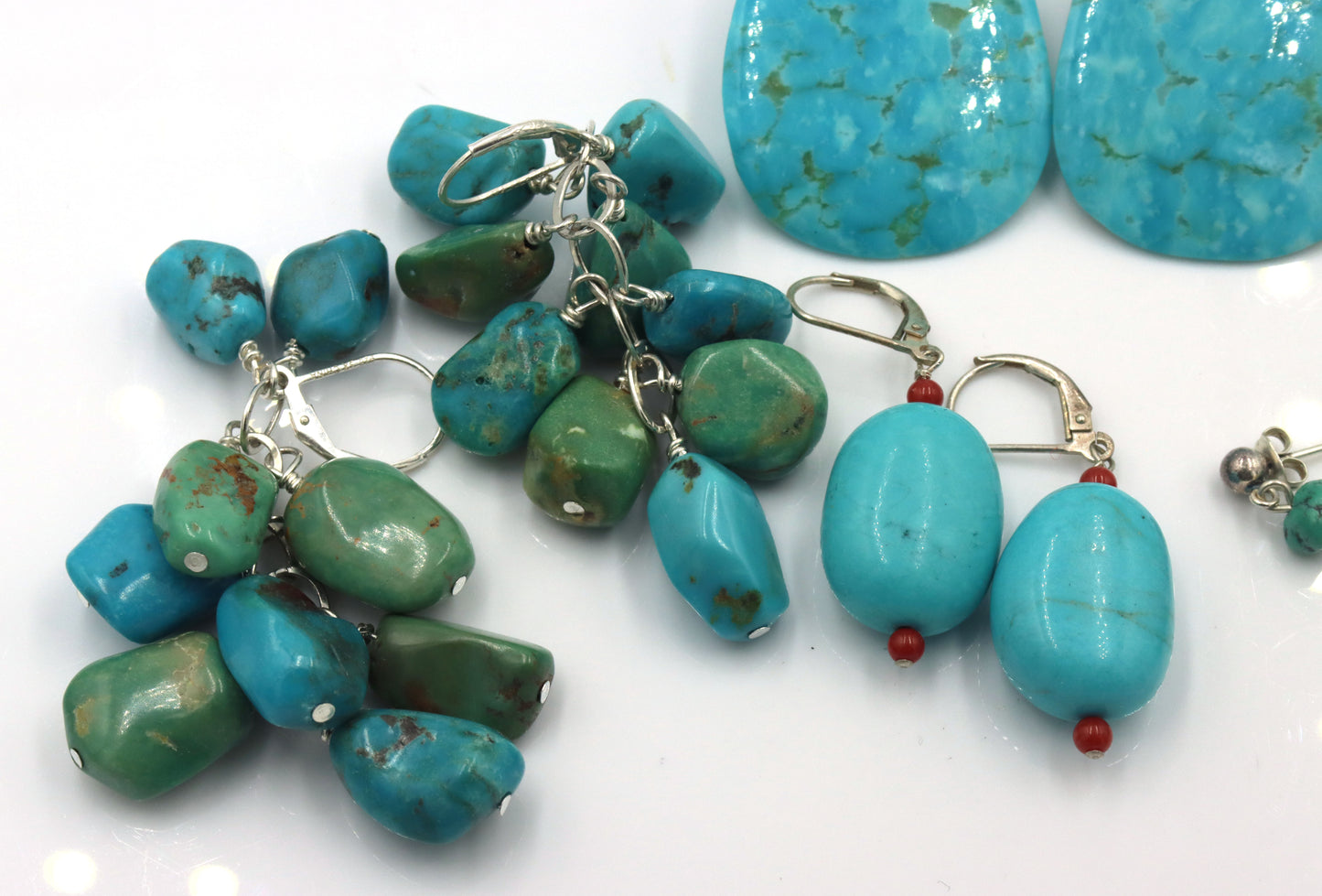 5 pairs of vintage 925 sterling silver turquoise earrings