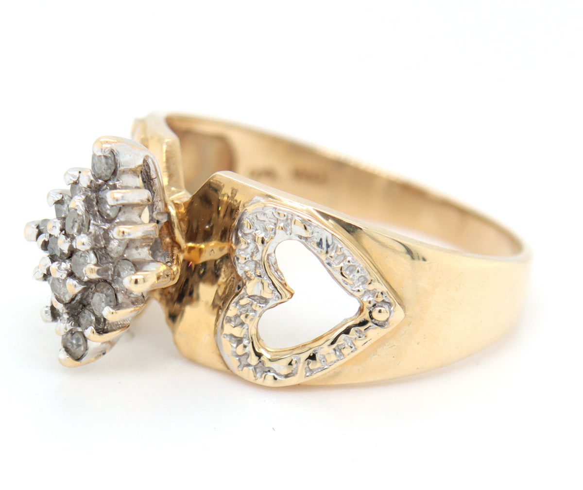 10K Yellow Gold Diamond Cluster Ring 16-Diamond Floral Design Size 7