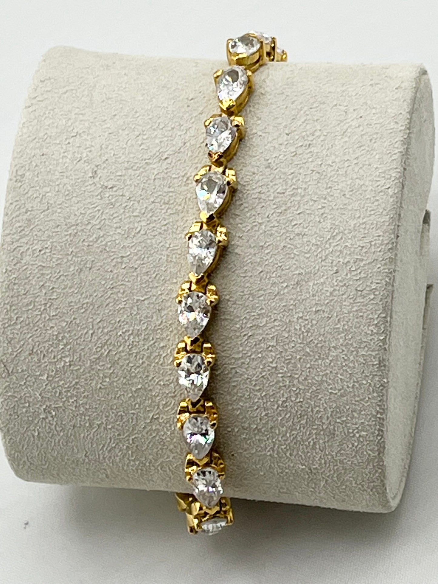 925 Gold Tone Sterling Silver Pear Shaped CZ Tennis Bracelet