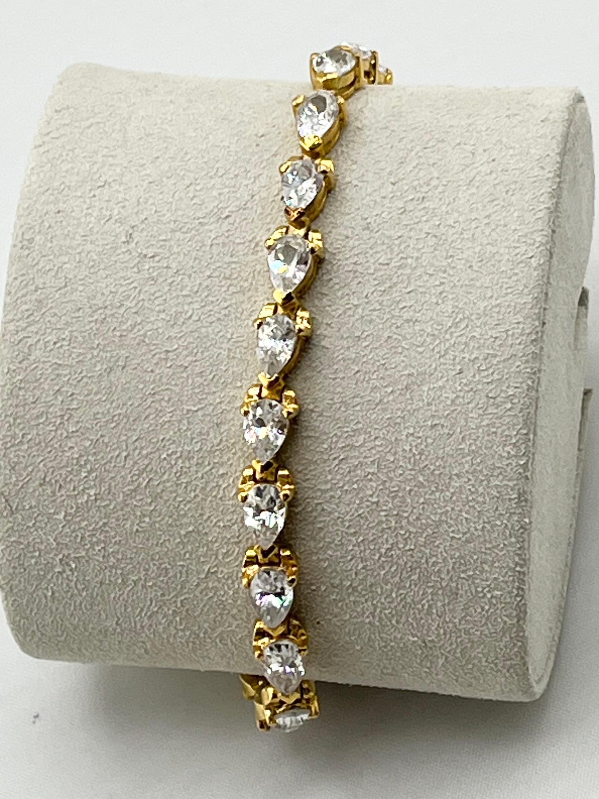 925 Gold Tone Sterling Silver Pear Shaped CZ Tennis Bracelet