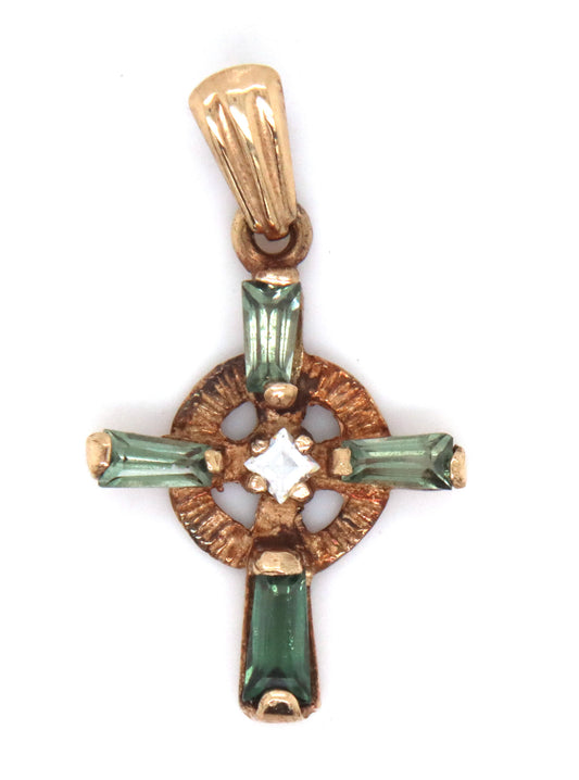 9kt Yellow gold gemstone cross pendant