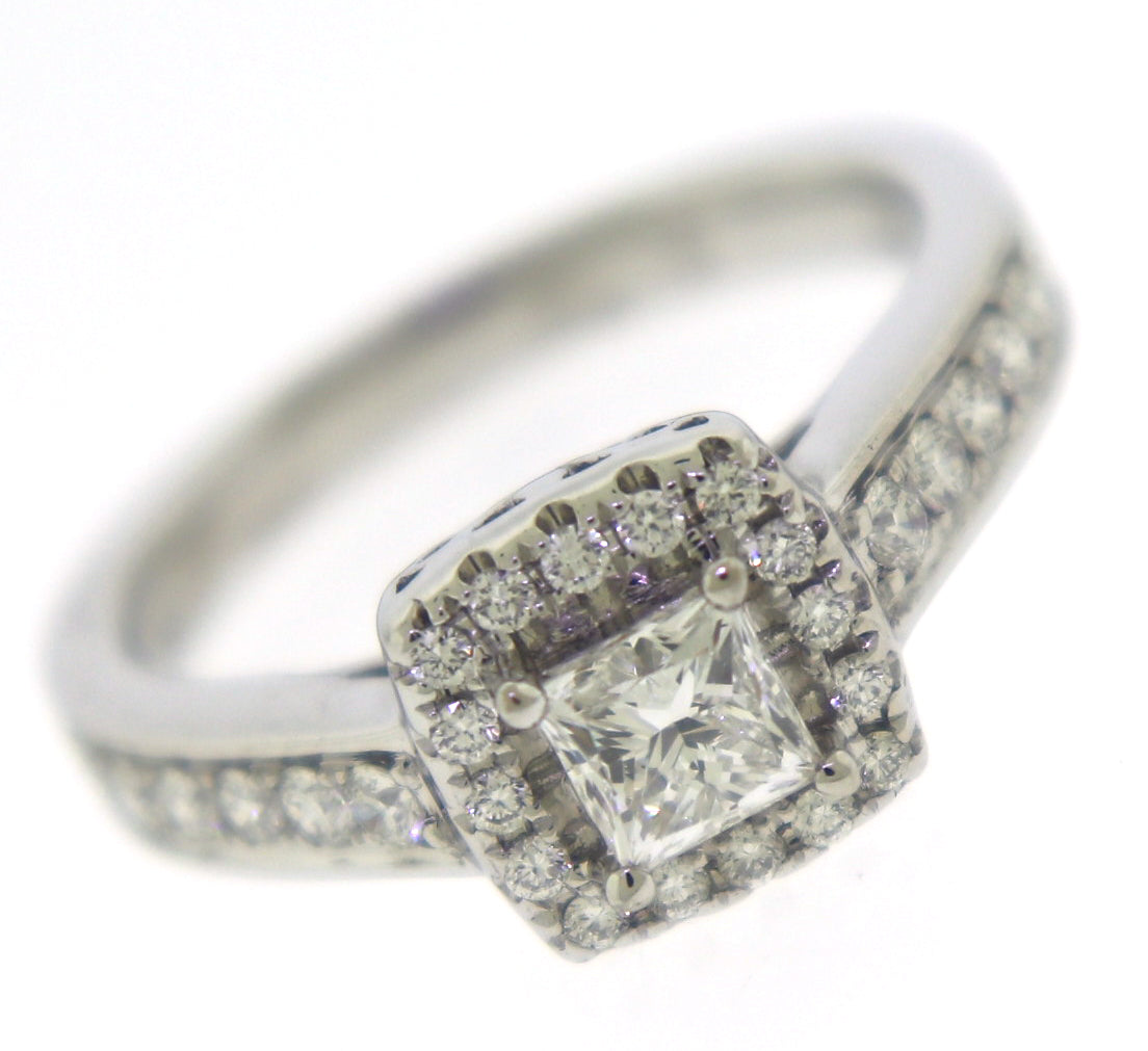 Dazzling 14kt WG Princess Cut Center Diamond Halo Ring
