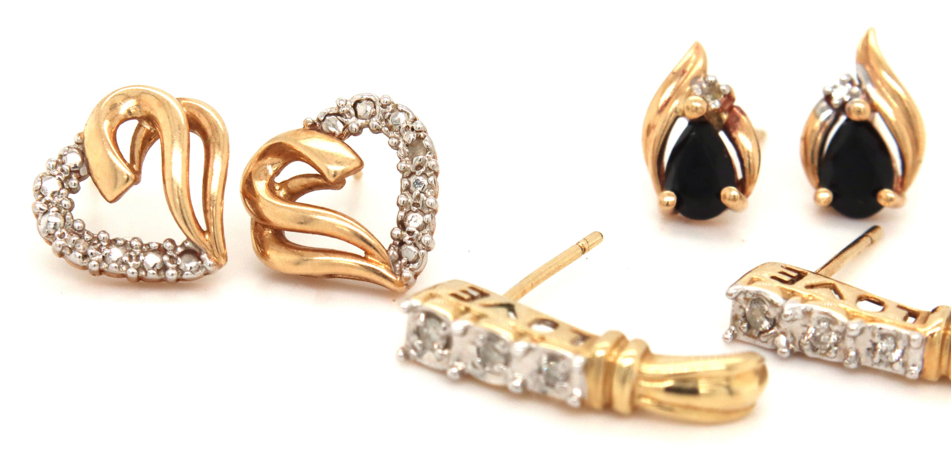 3 Pairs of 10kt Yellow gold earrings