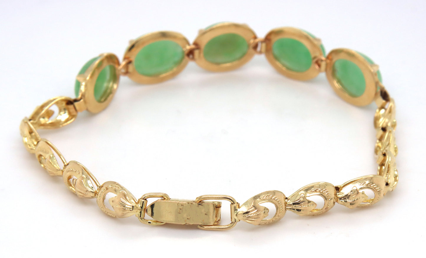14kt Yellow gold green Jade link bracelet