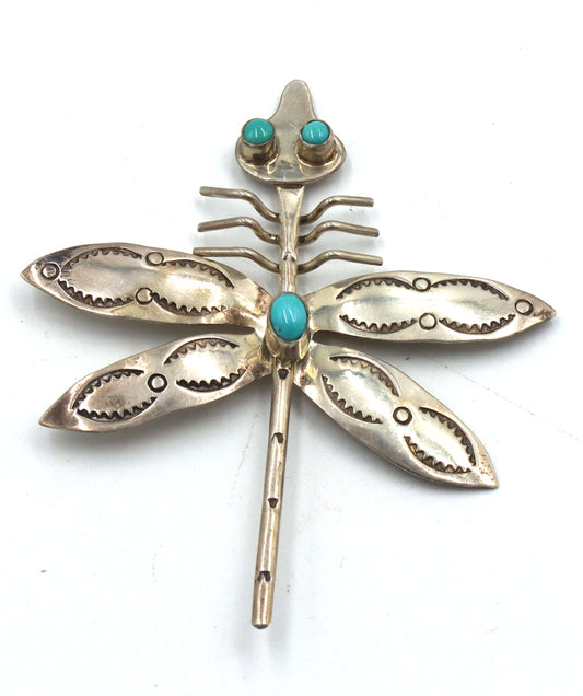 Vintage 925 sterling silver signed dragonfly brooch