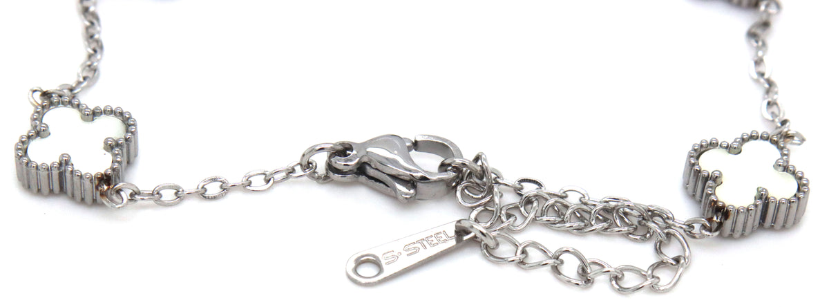 Stainless steel white stone clover bracelet