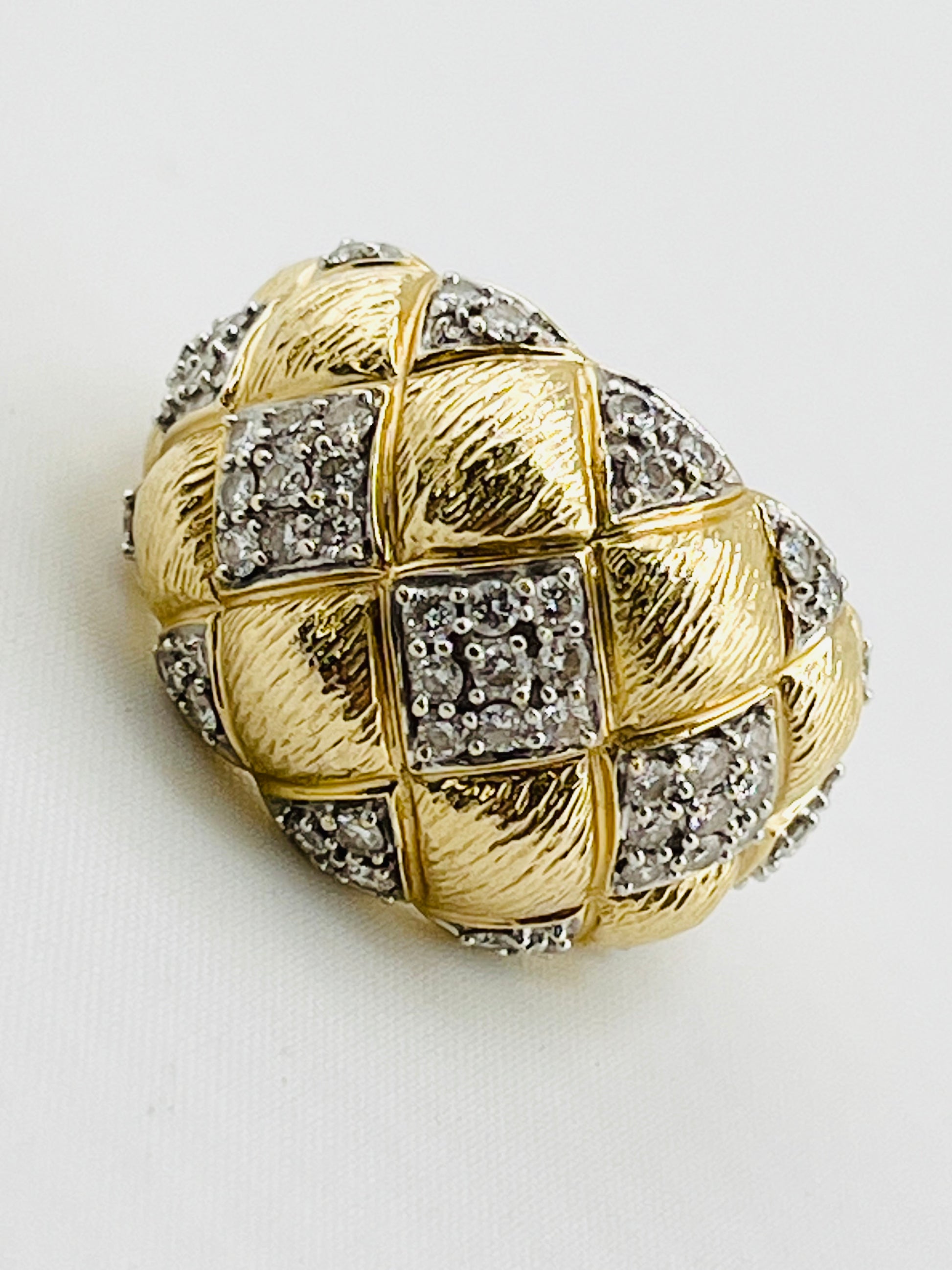 14KT Yellow Gold Quilted Dome Diamond Pave Ring