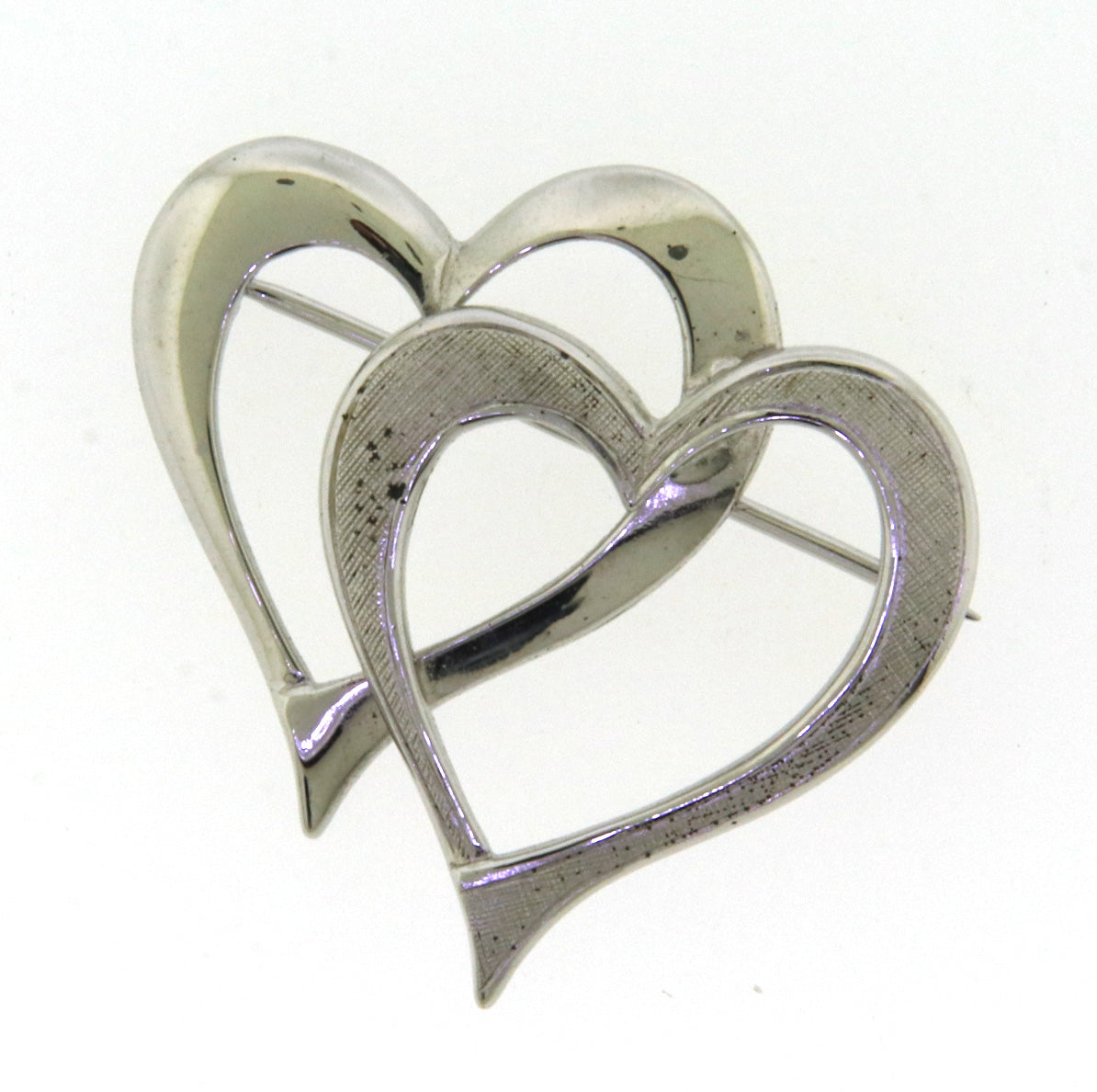 925 Sterling Silver Double Heart Shaped Brooch