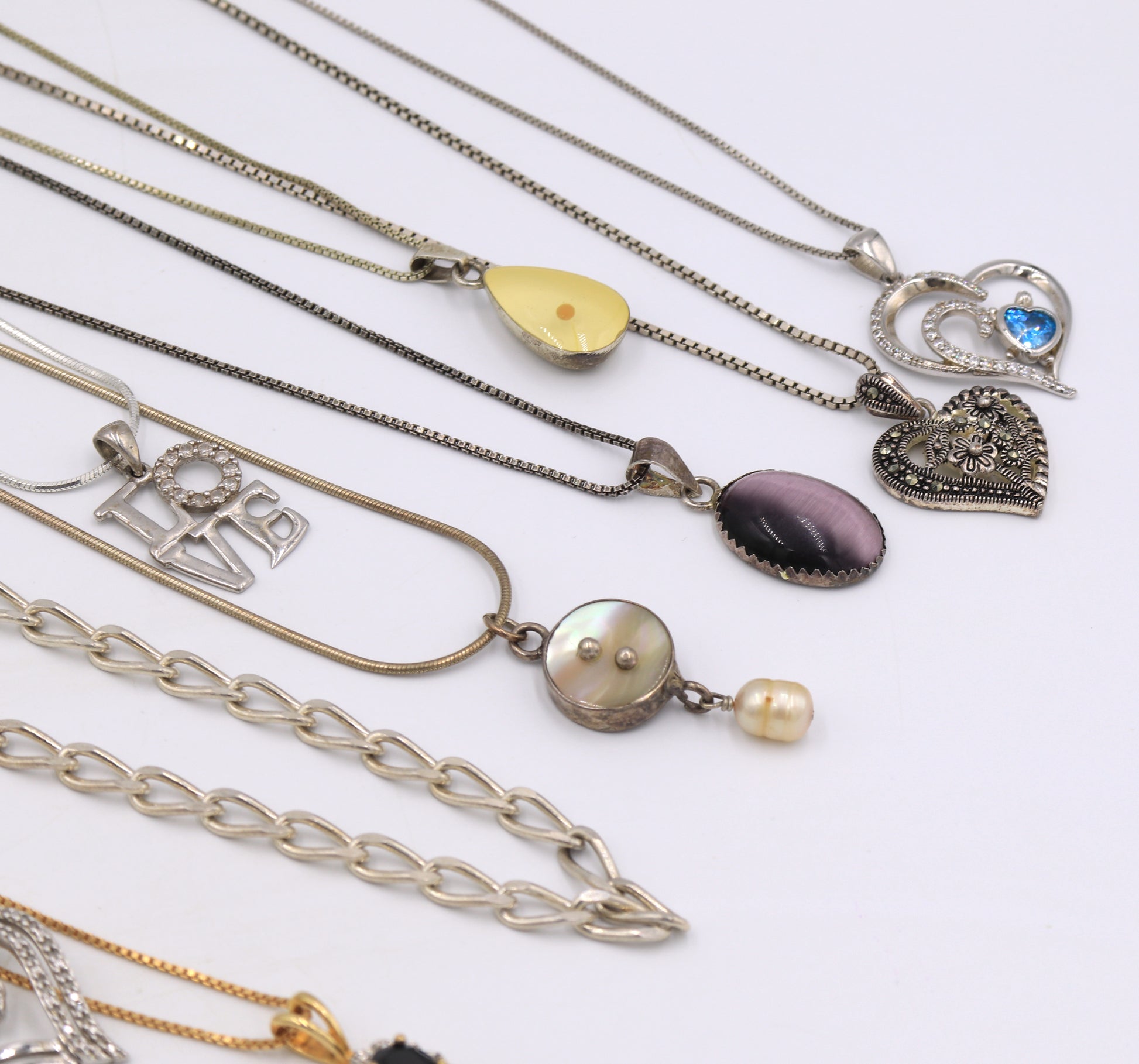 Group lot of vintage 925 sterling silver necklaces