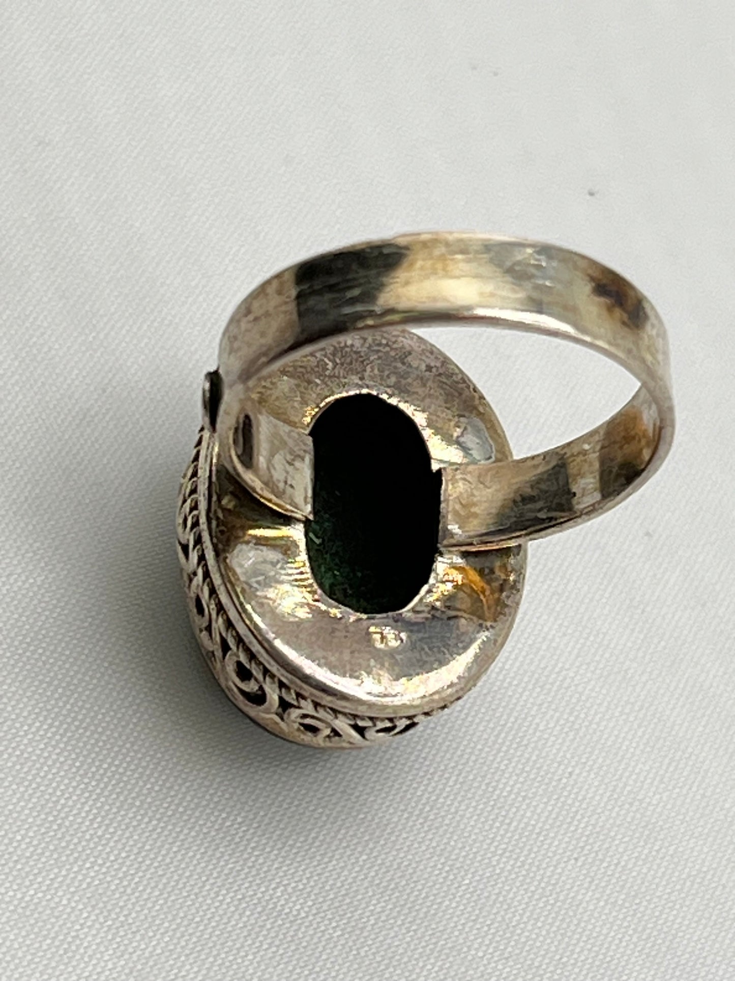 925 Sterling Silver Green Turquoise With Intricate Scrollwork Setting Details Ring