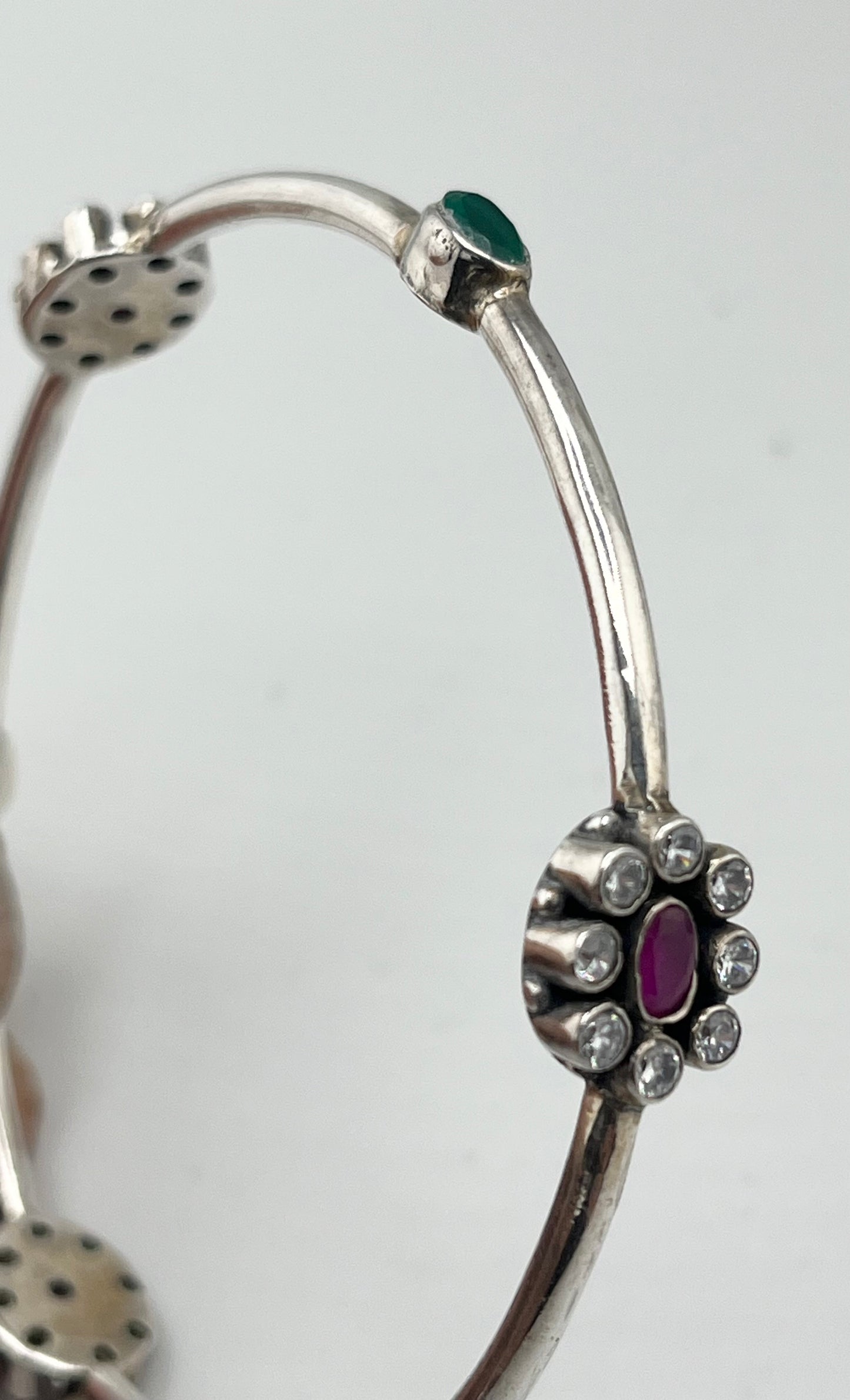 925 Sterling Silver Ruby And Emerald Accents Along The Bangle Bracelet