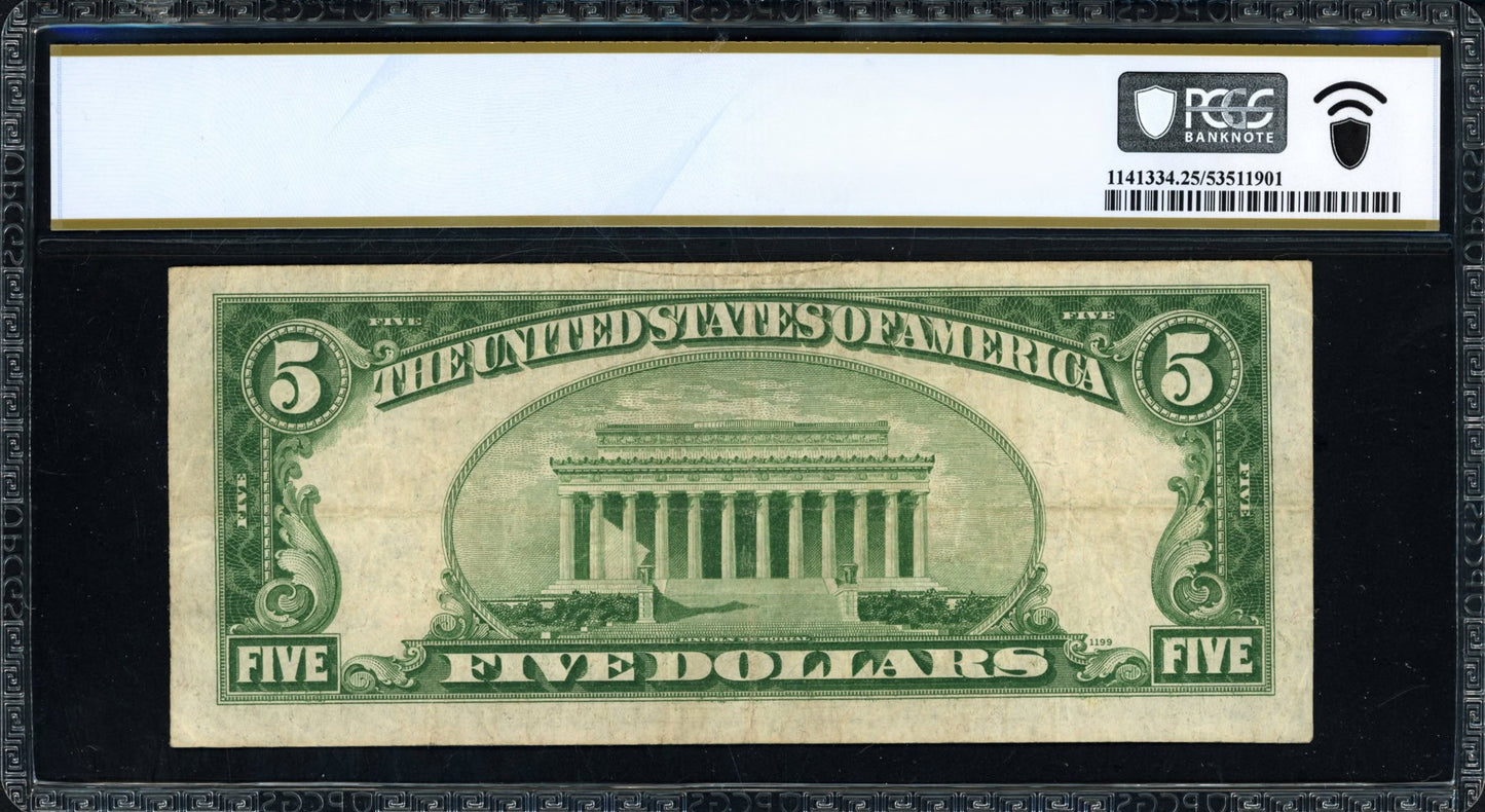 1934A $5 Silver Certificate Fr. 1651 (JA Block) Julian/Morgenthau PCGS Very Fine 25