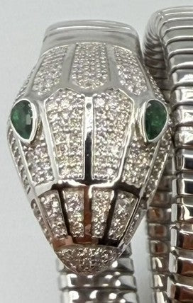 925 Sterling Silver And Stainless Steel Crystal Triple Wrap Snake Bracelet