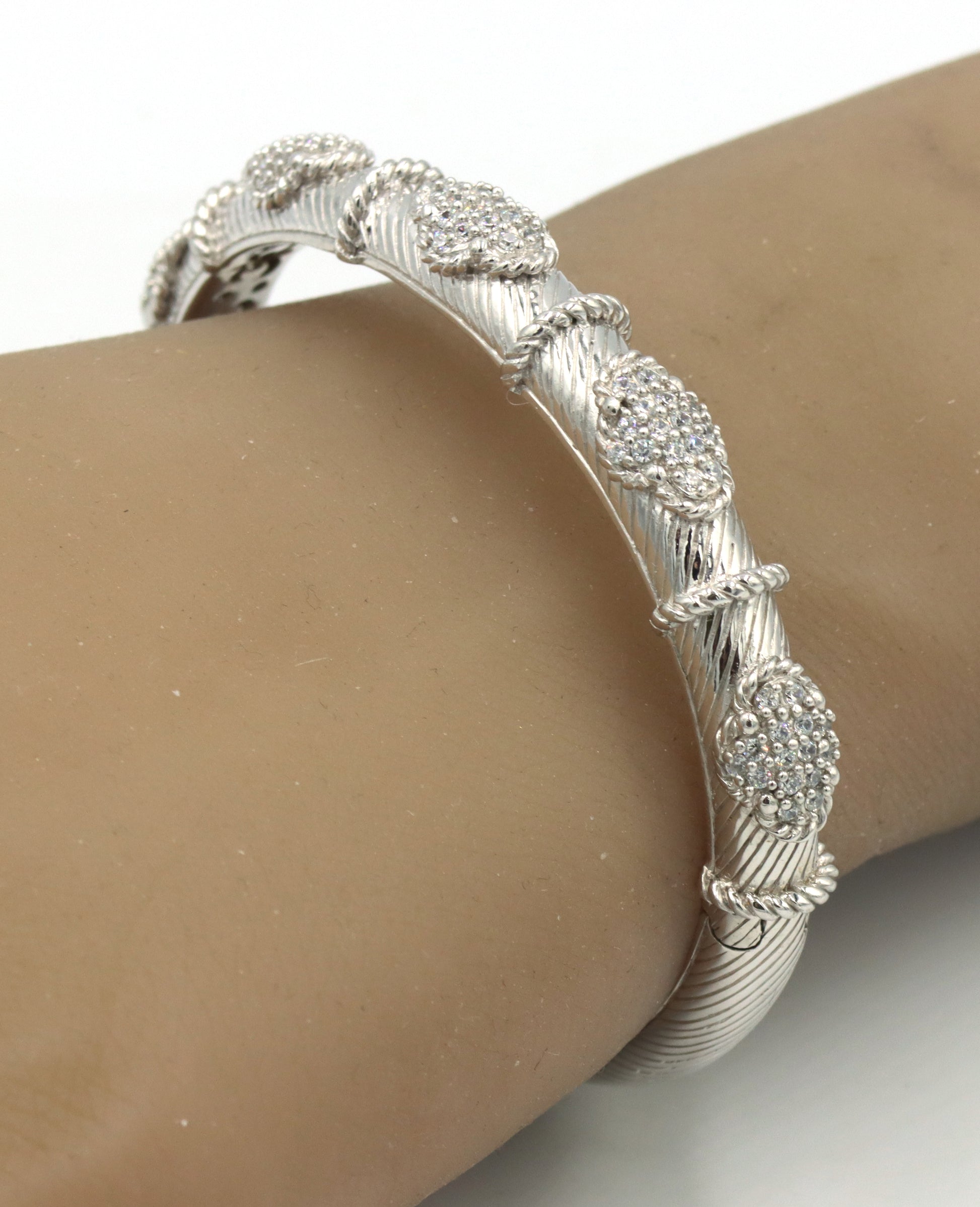 Judith Ripka CZ station hinged cuff bangle
