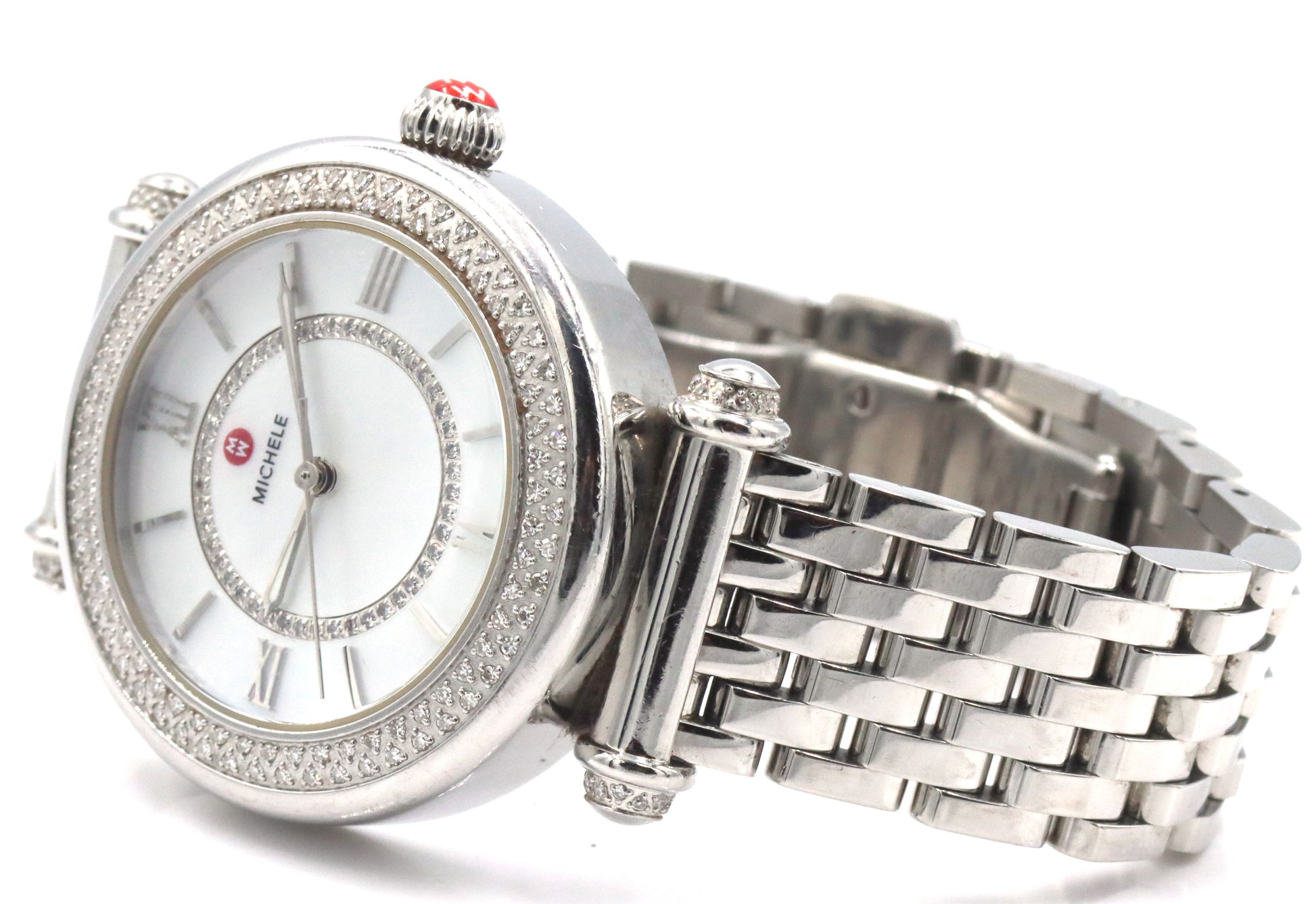 Michele Caber mid quartz mother of pearl diamond dial watch