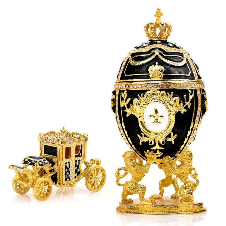 Royal Imperial Black Russian Fabergé Egg Replica with Black Carriage
