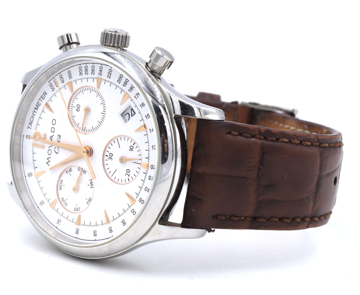 Movado Circa white dial watch with brown leather strap