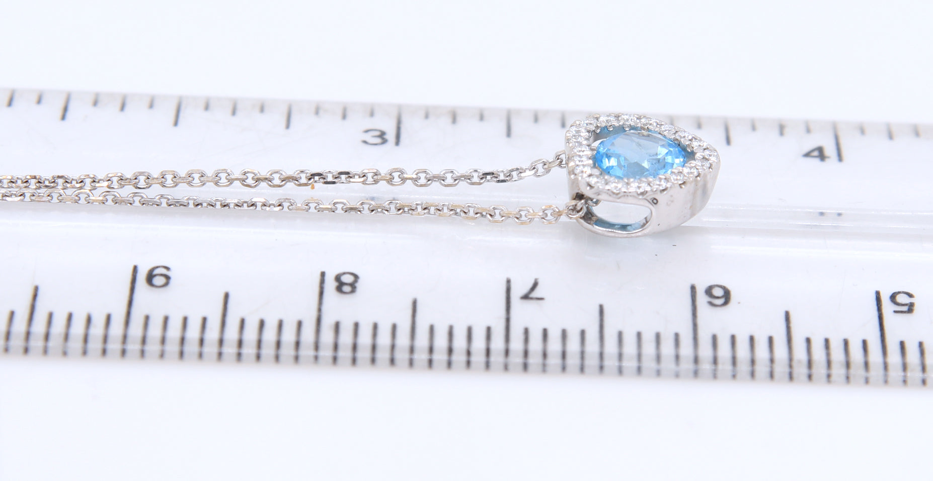 Gorgeous White Gold Blue Topaz and Diamond Pendant on Chain