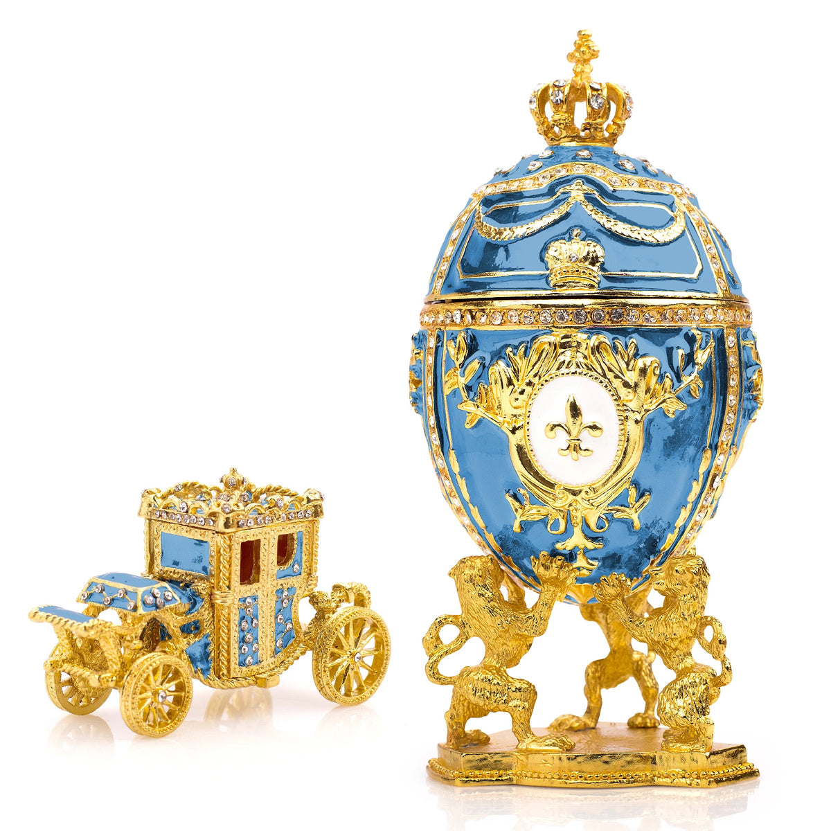 Royal Imperial Aqua Russian Fabergé Egg Replica with Aqua Carriage