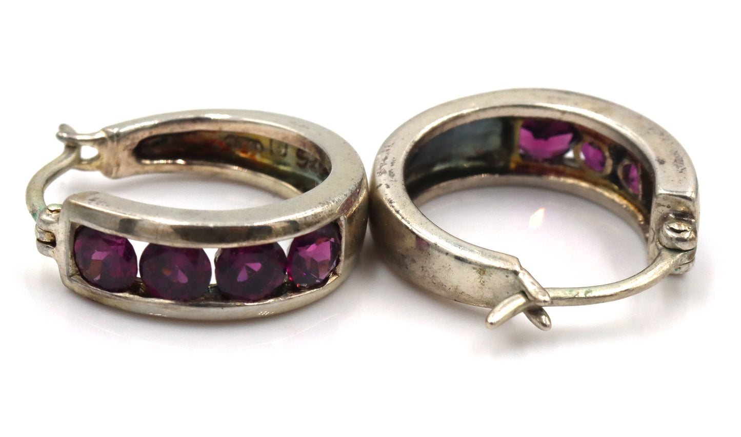 3 Pairs of 925 sterling silver cubic zirconia hoop earrings