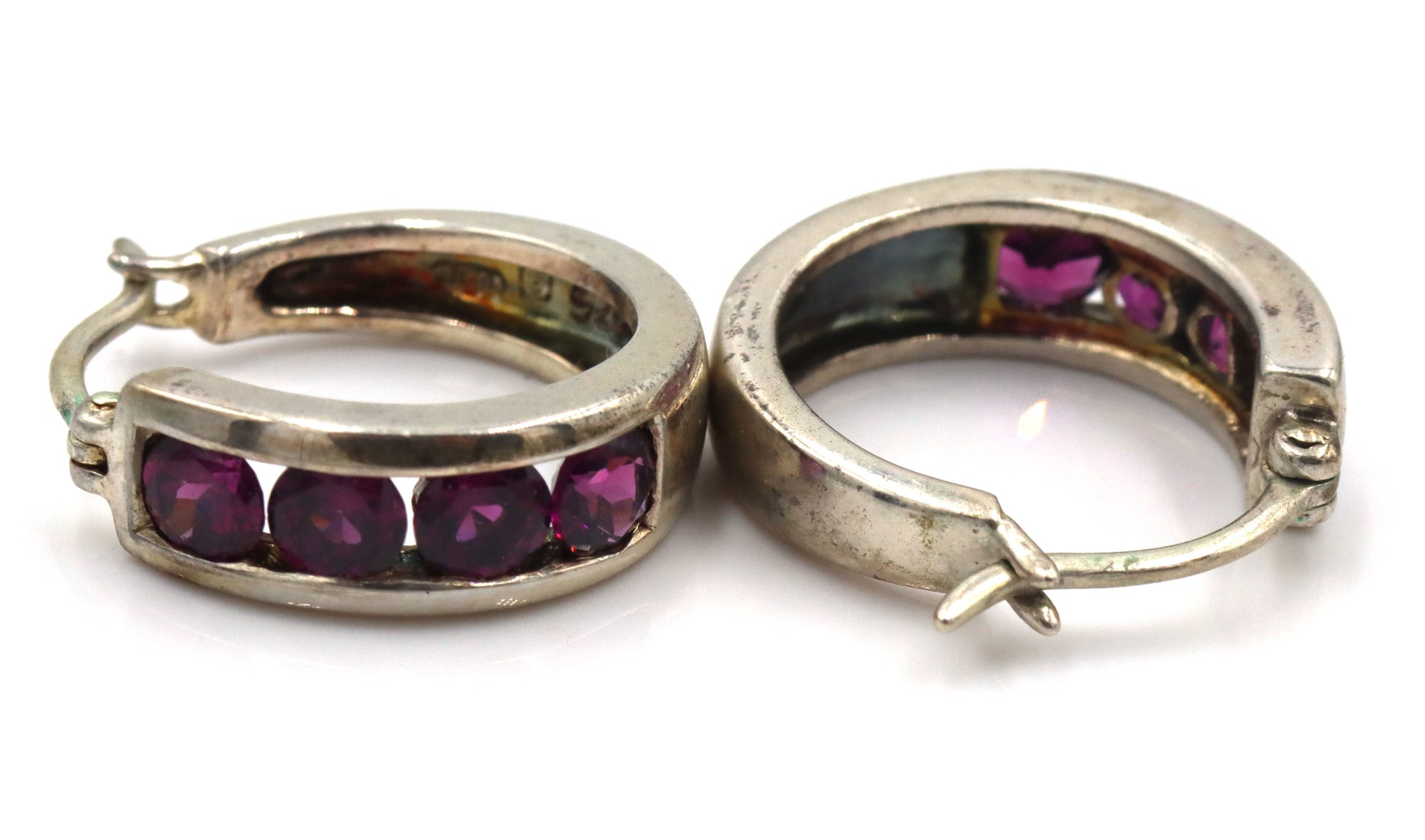 3 Pairs of 925 sterling silver cubic zirconia hoop earrings